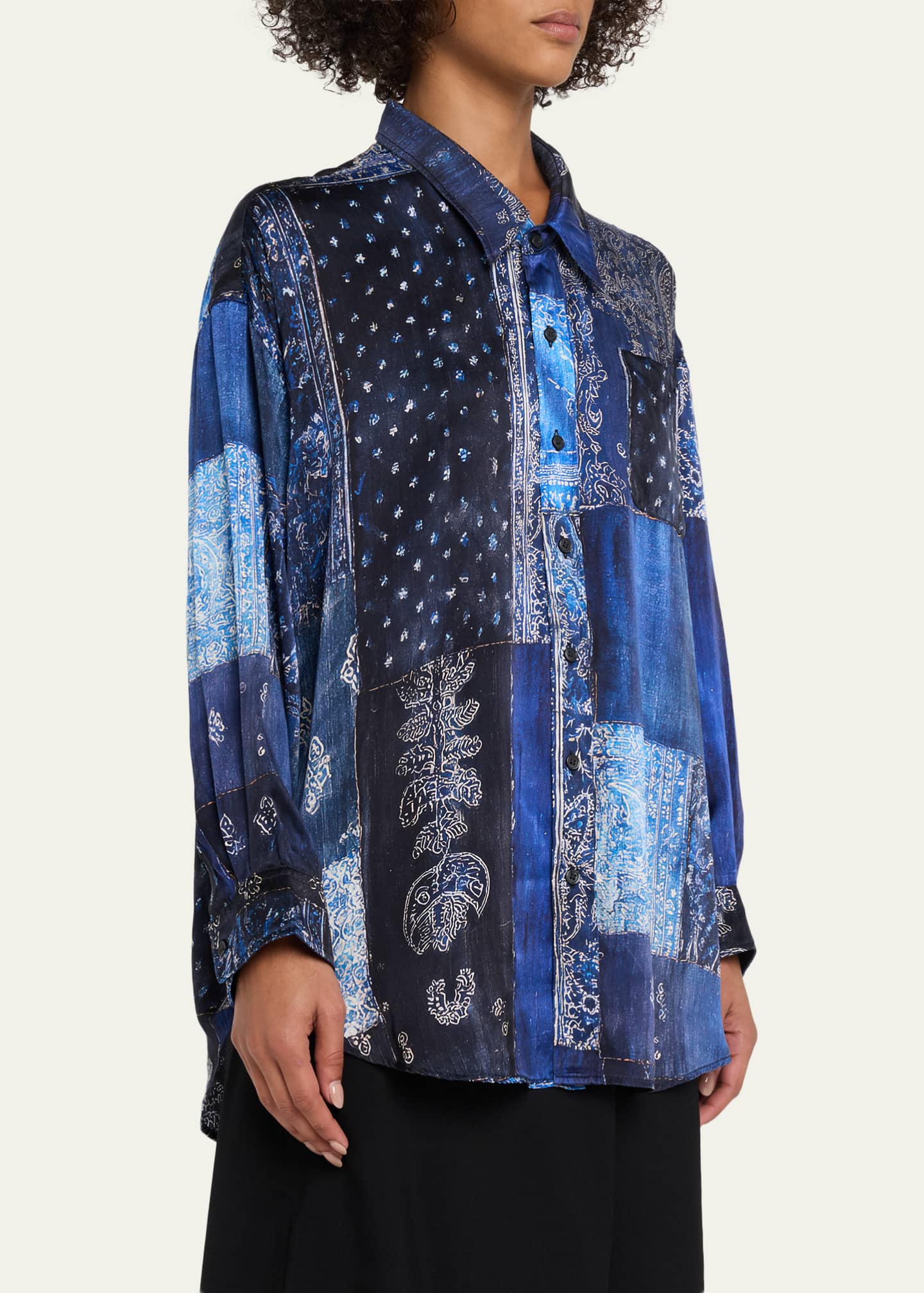 R13 Long-Sleeve Silk Patchwork Shirt - Bergdorf Goodman