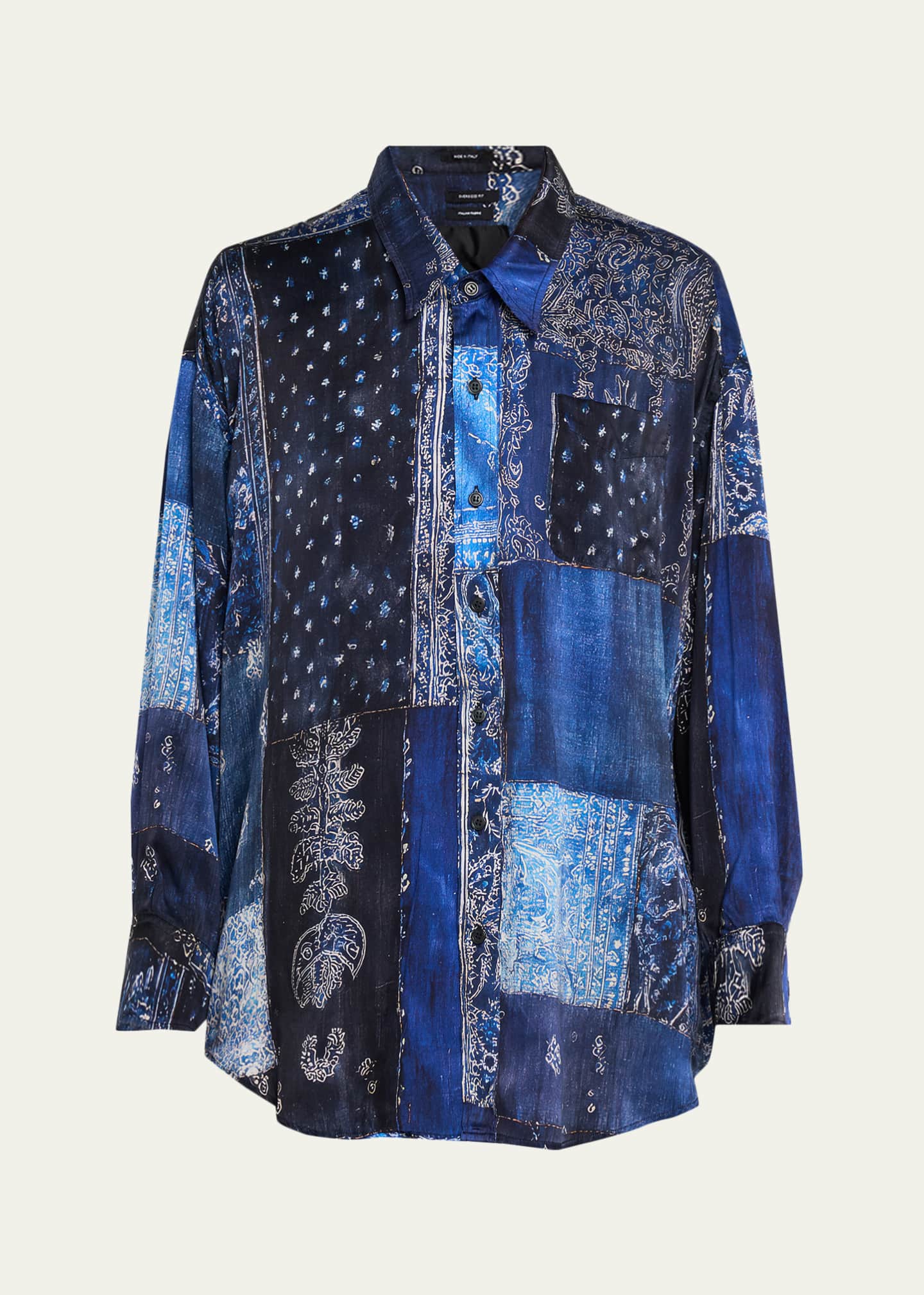 R13 Long-Sleeve Silk Patchwork Shirt - Bergdorf Goodman