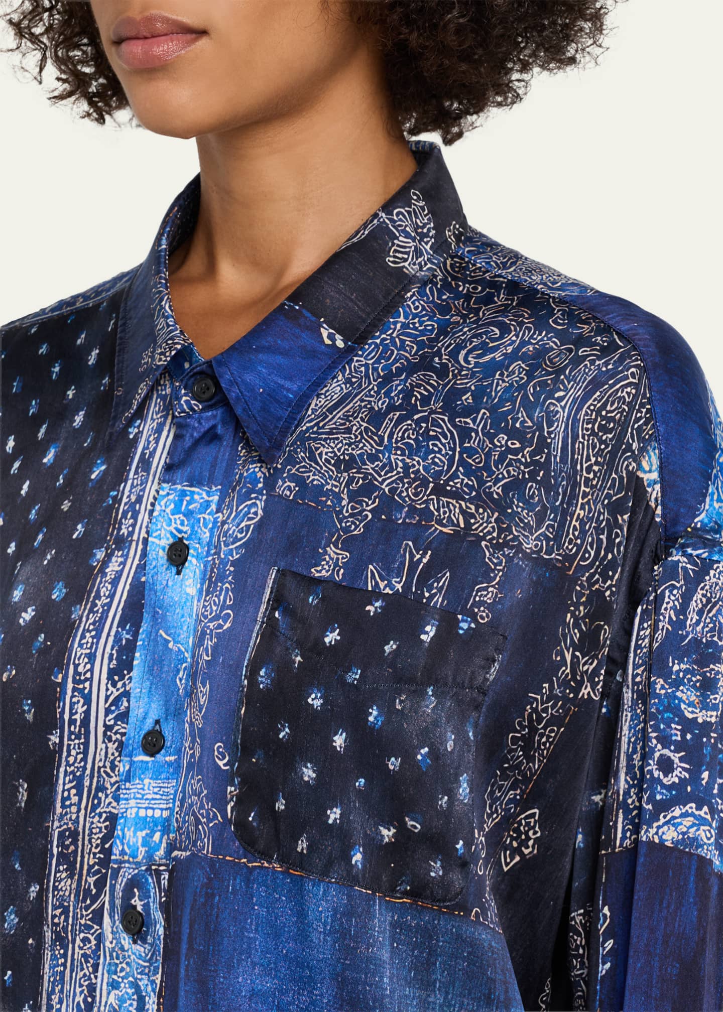 トップス BROCHURE patchwork long sleeve shirts S R13 Long-Sleeve Silk Patchwork Shirt - Bergdorf Goodman