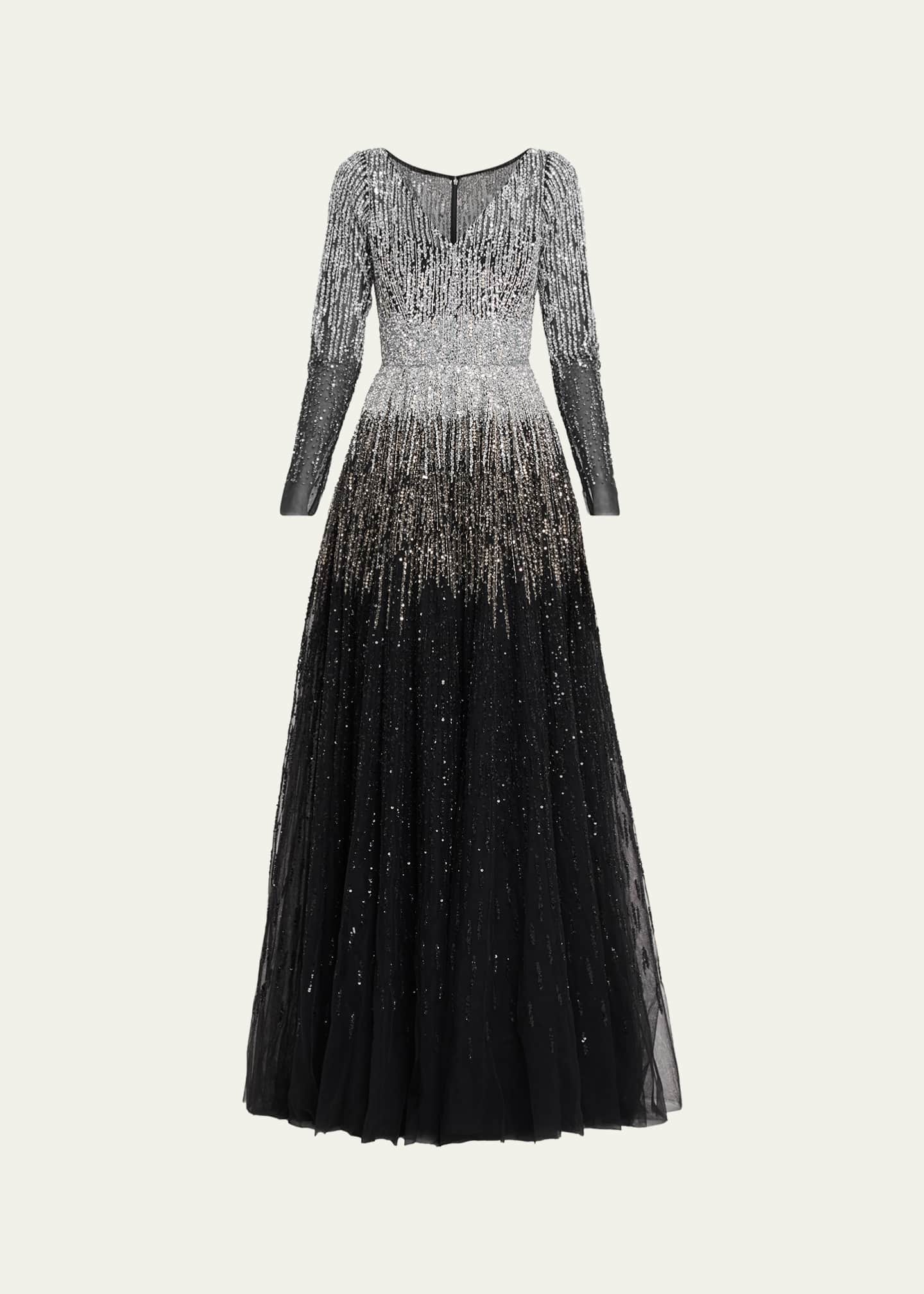 Pamella Roland Ombre Embroidered Tulle Long-Sleeve Gown - Bergdorf Goodman