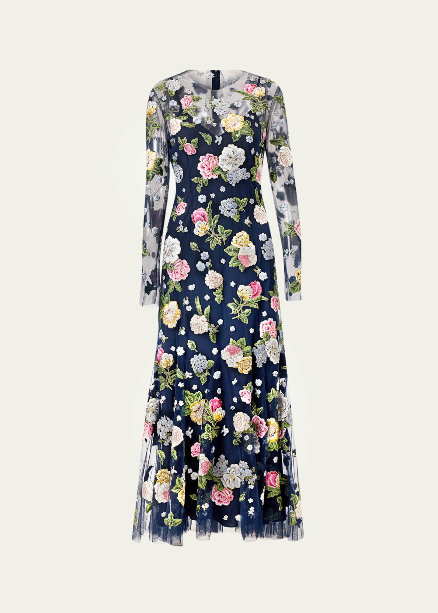 carolina herrera long sleeve dress Jacquard Long Dress black/ivory