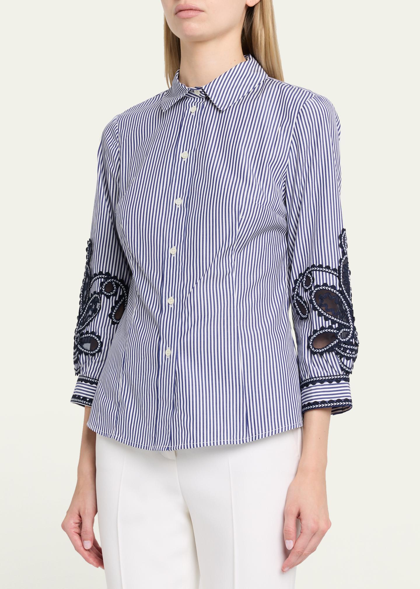 Carolina Herrera Ana Embroidered Striped Poplin Button-Down Shirt 