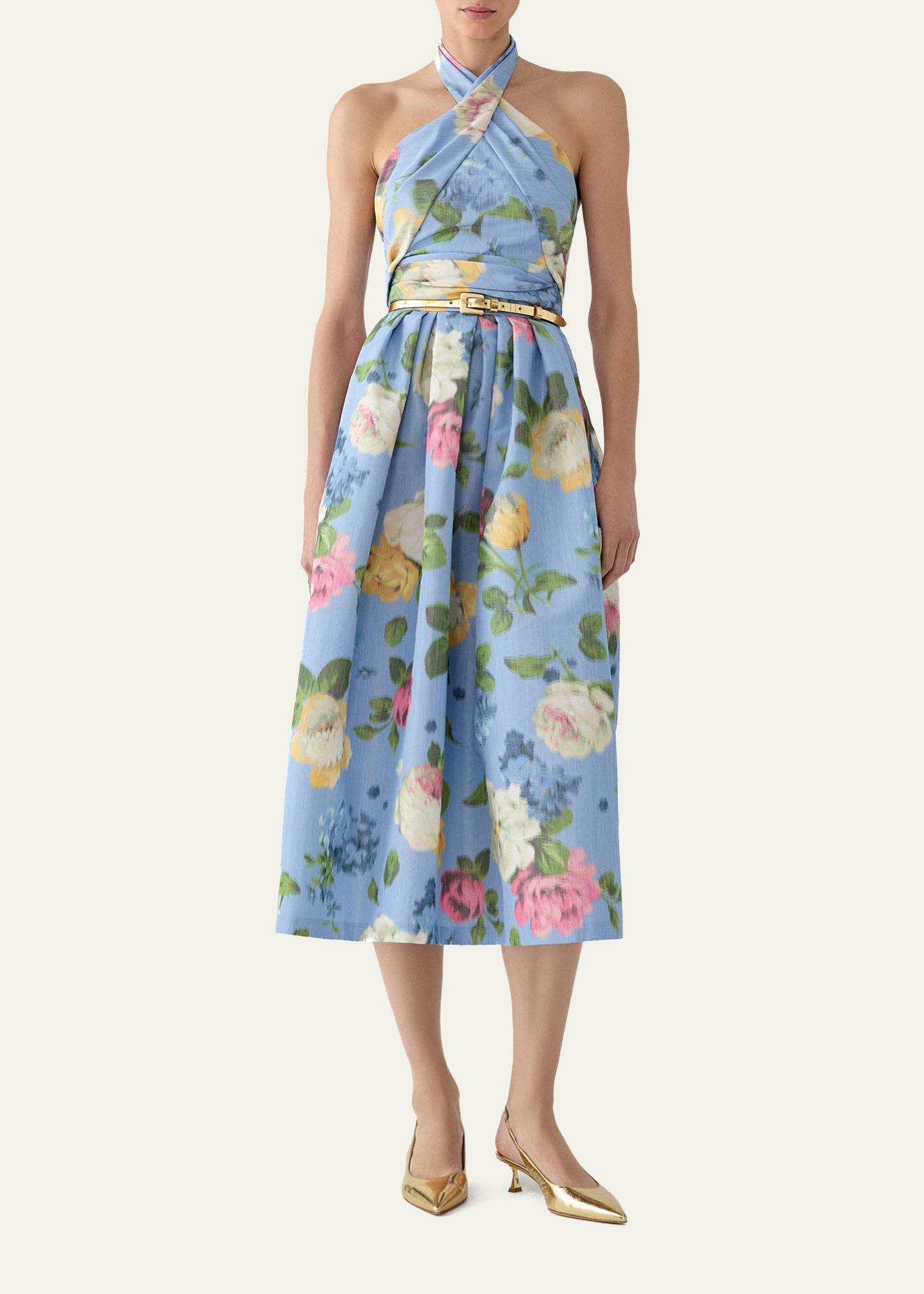 carolina herrera halter dress Crossed Neck - Cloudy Blue Multi Midnight blue strapless maxi dress