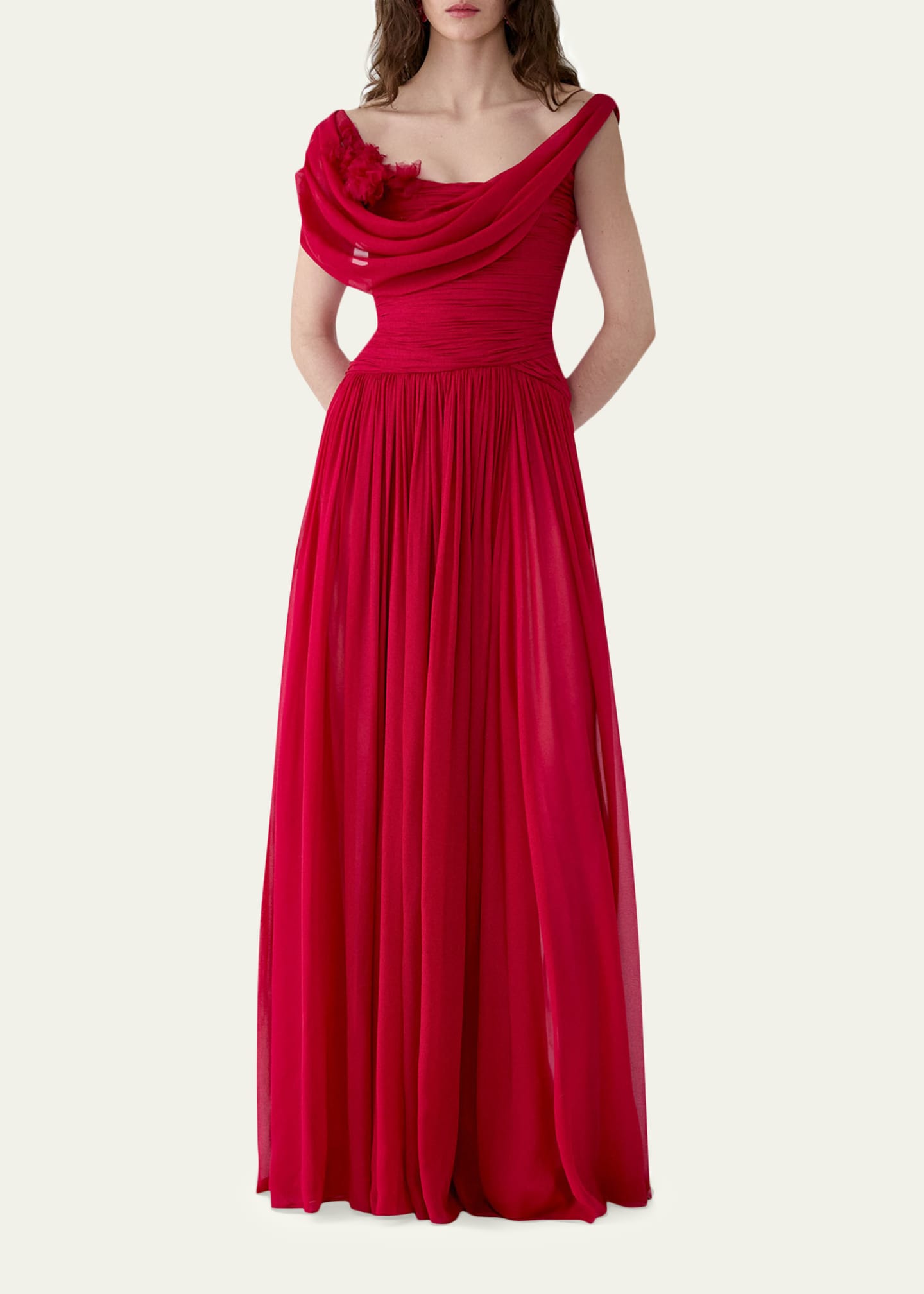 carolina herrera red long dress Ruched stretch-jersey maxi dress - red