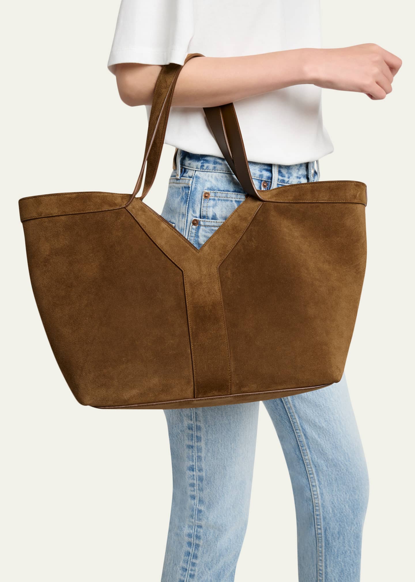 Saint Laurent Y Medium Tote Bag in Suede - Bergdorf Goodman