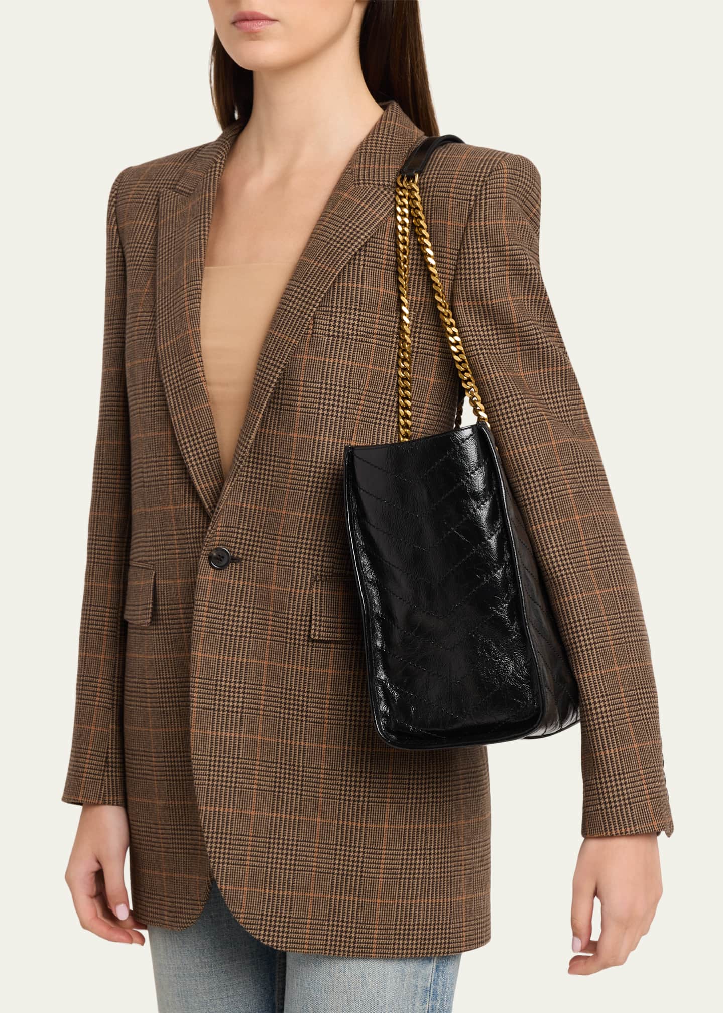 Saint Laurent Niki YSL Chevron Quilted Shopping Tote Bag