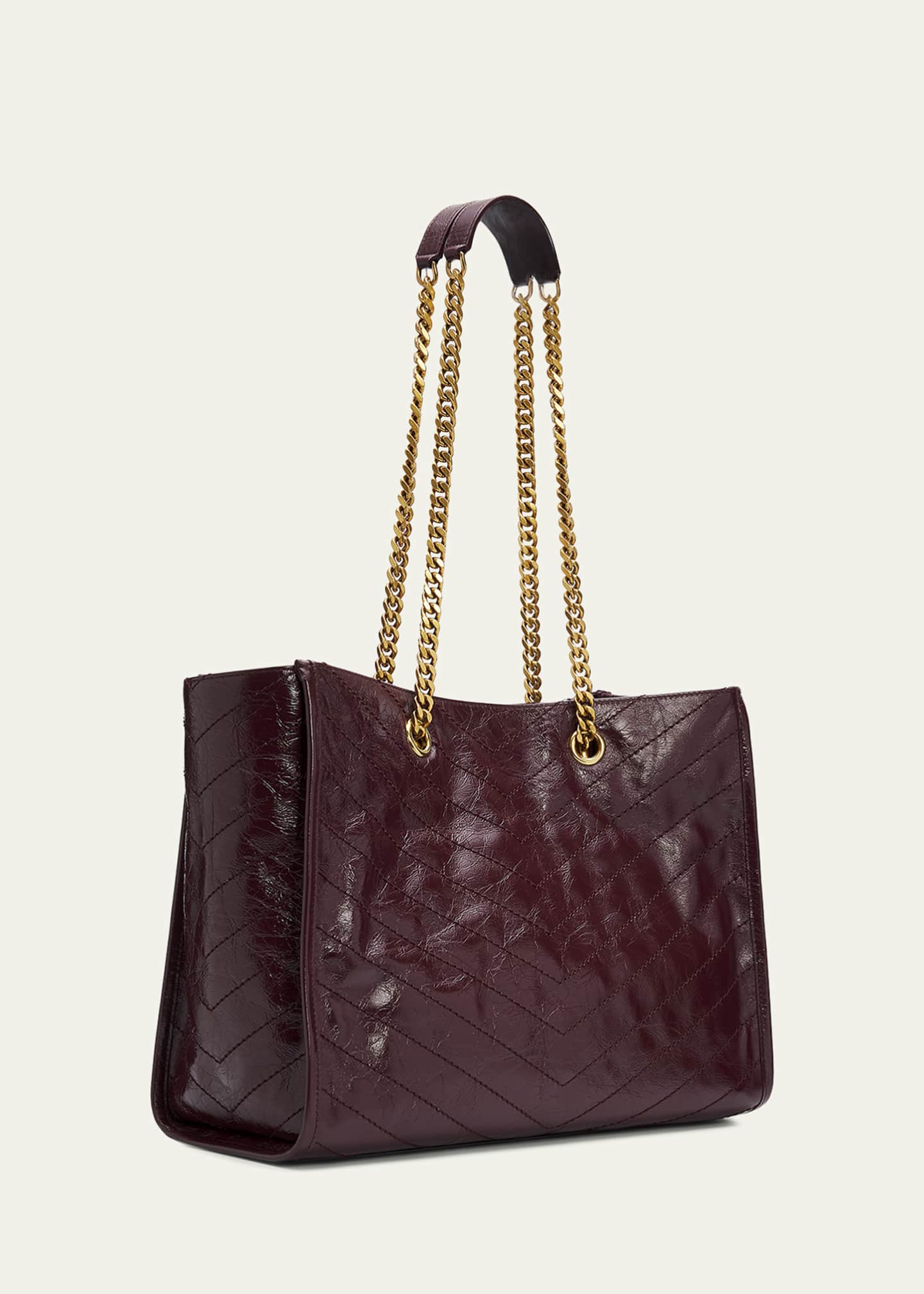 Saint Laurent Niki YSL Chevron Quilted Shopping Tote Bag