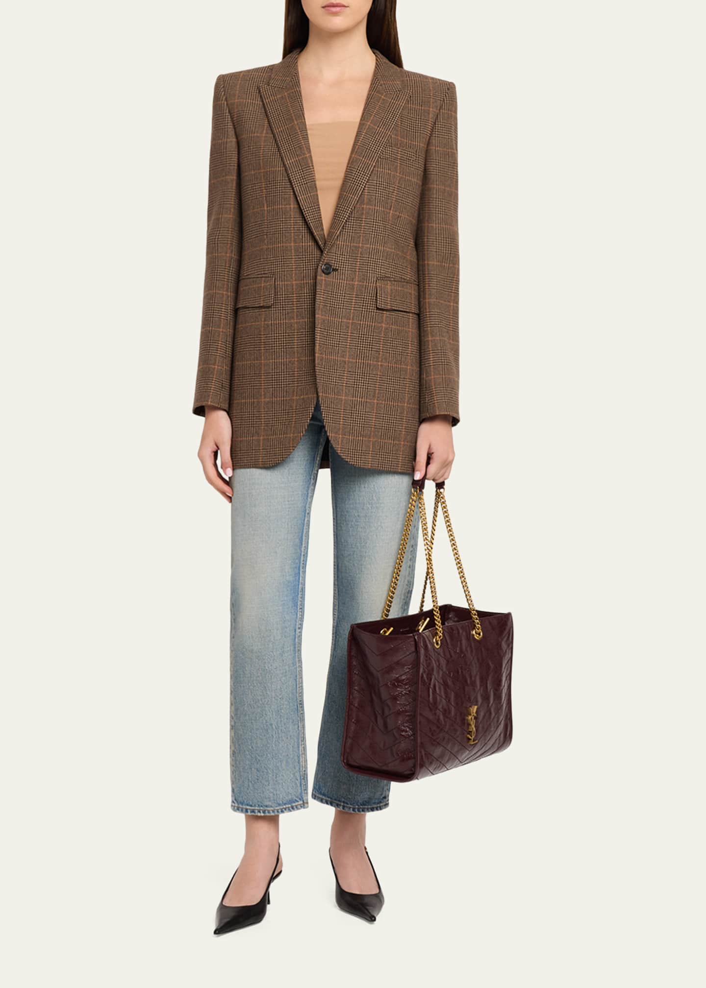 Saint Laurent Niki YSL Chevron Quilted Shopping Tote Bag