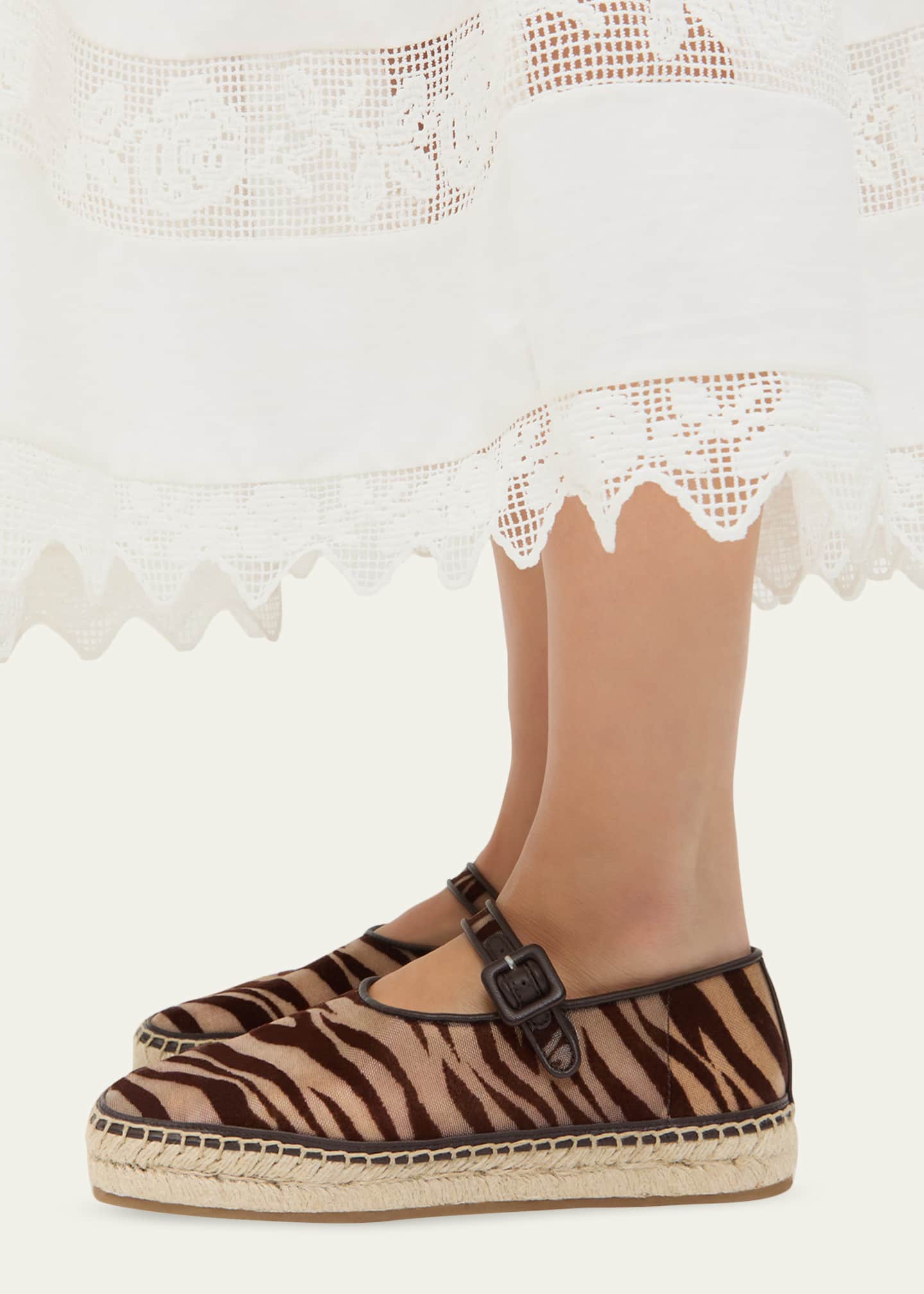 Loeffler Randall Clover Zebra-Printed Mesh Mary Jane Espadrilles