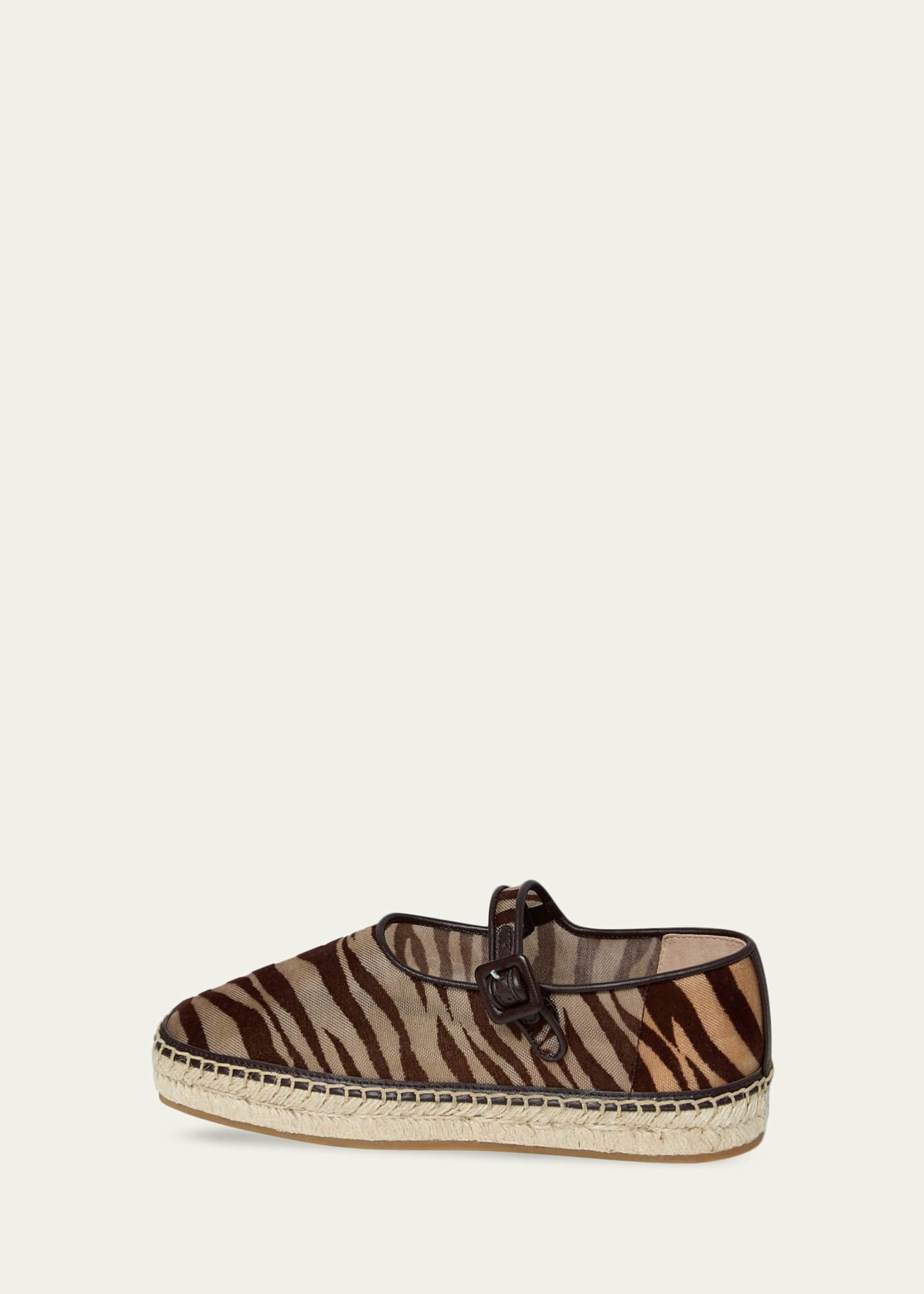 Loeffler Randall Clover Zebra-Printed Mesh Mary Jane Espadrilles
