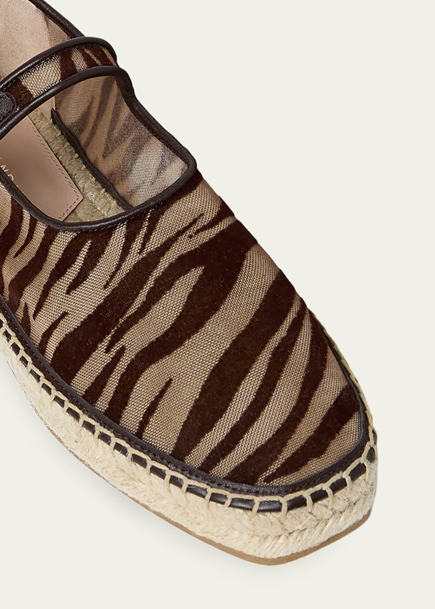 Loeffler Randall Clover Zebra-Printed Mesh Mary Jane Espadrilles