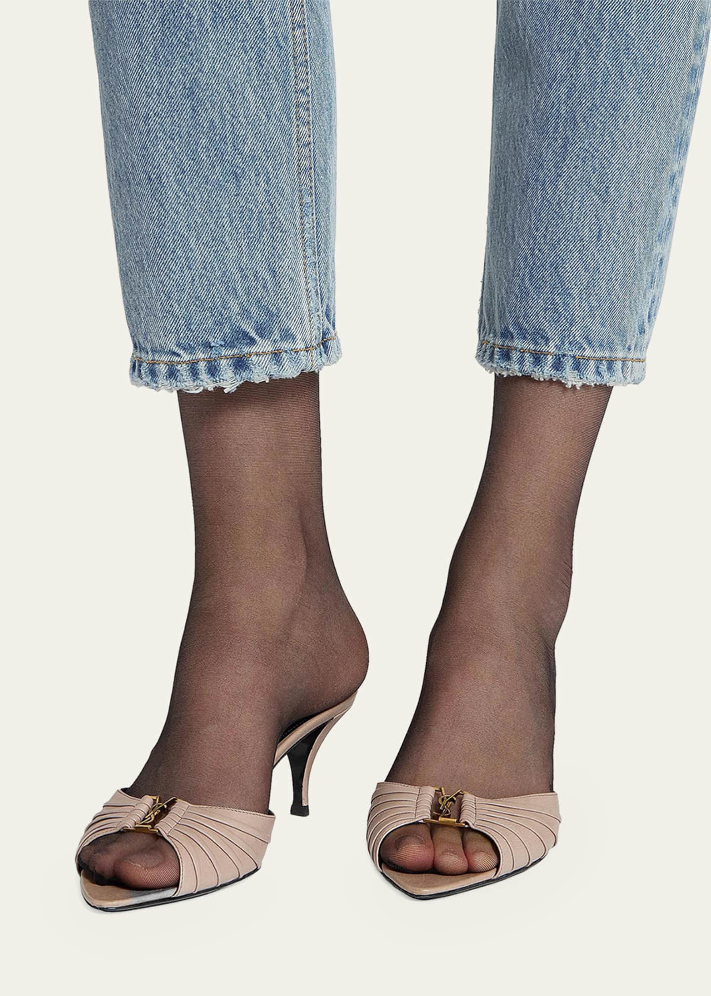 Saint Laurent 75mm Corvara YSL Leather Mule Pumps - Bergdorf Goodman