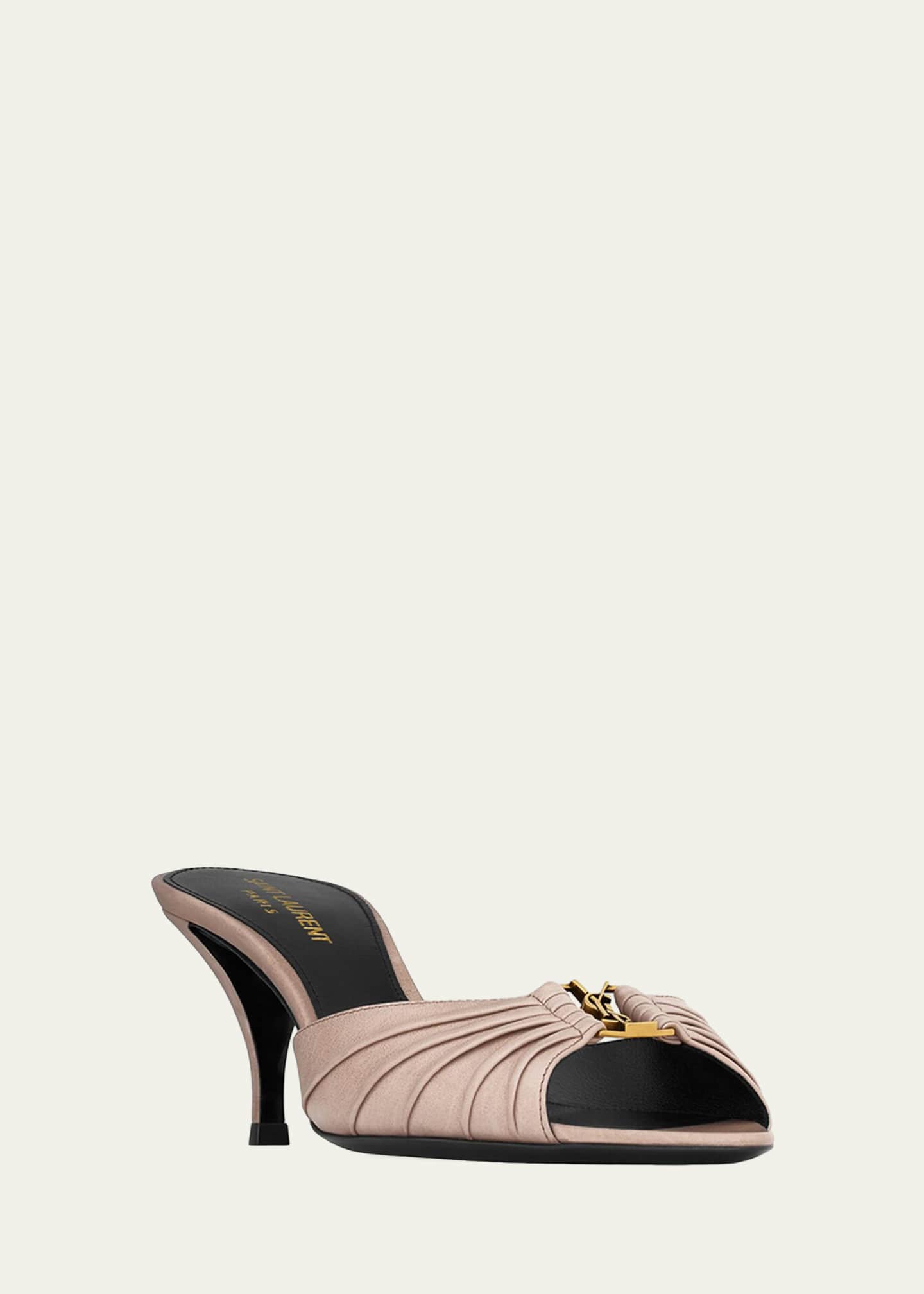 Saint Laurent 75mm Corvara YSL Leather Mule Pumps - Bergdorf Goodman