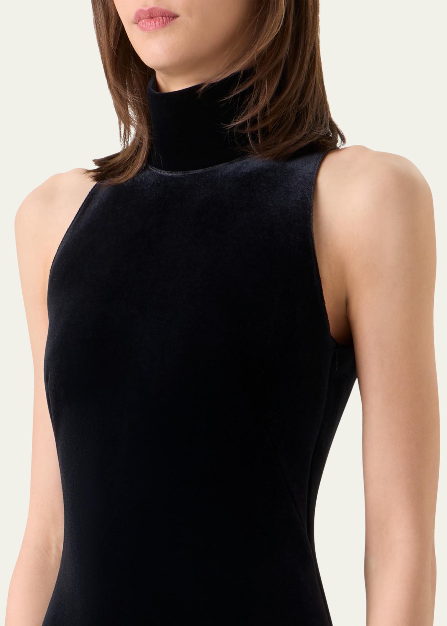 Akris Mock-Neck Fringe Knot Sleeveless Velvet Trumpet Gown