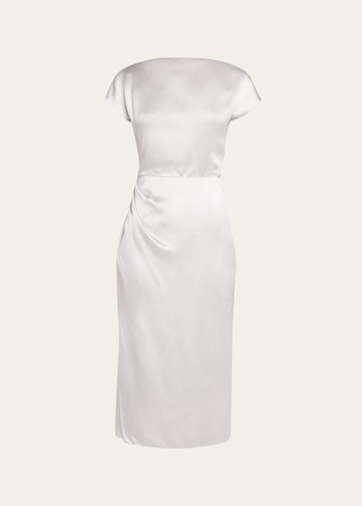 armani satin dress Giorgio Armani Women's Draped Satin Sheath Midi Dress - Antarctica