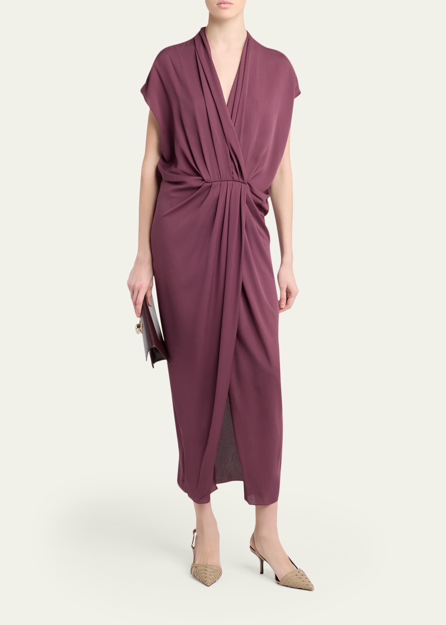 Giorgio Armani Pleat Draped Silk Midi Dress - Bergdorf Goodman