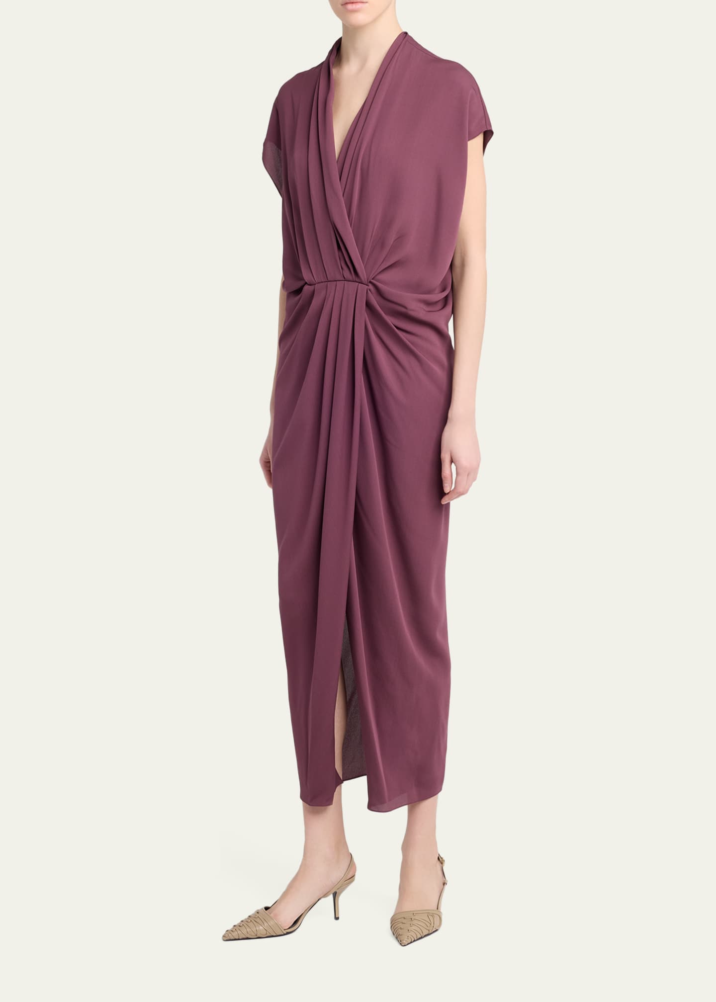 satin draped wrap midi dress Rick Owens Draped Wrap Midi Dress