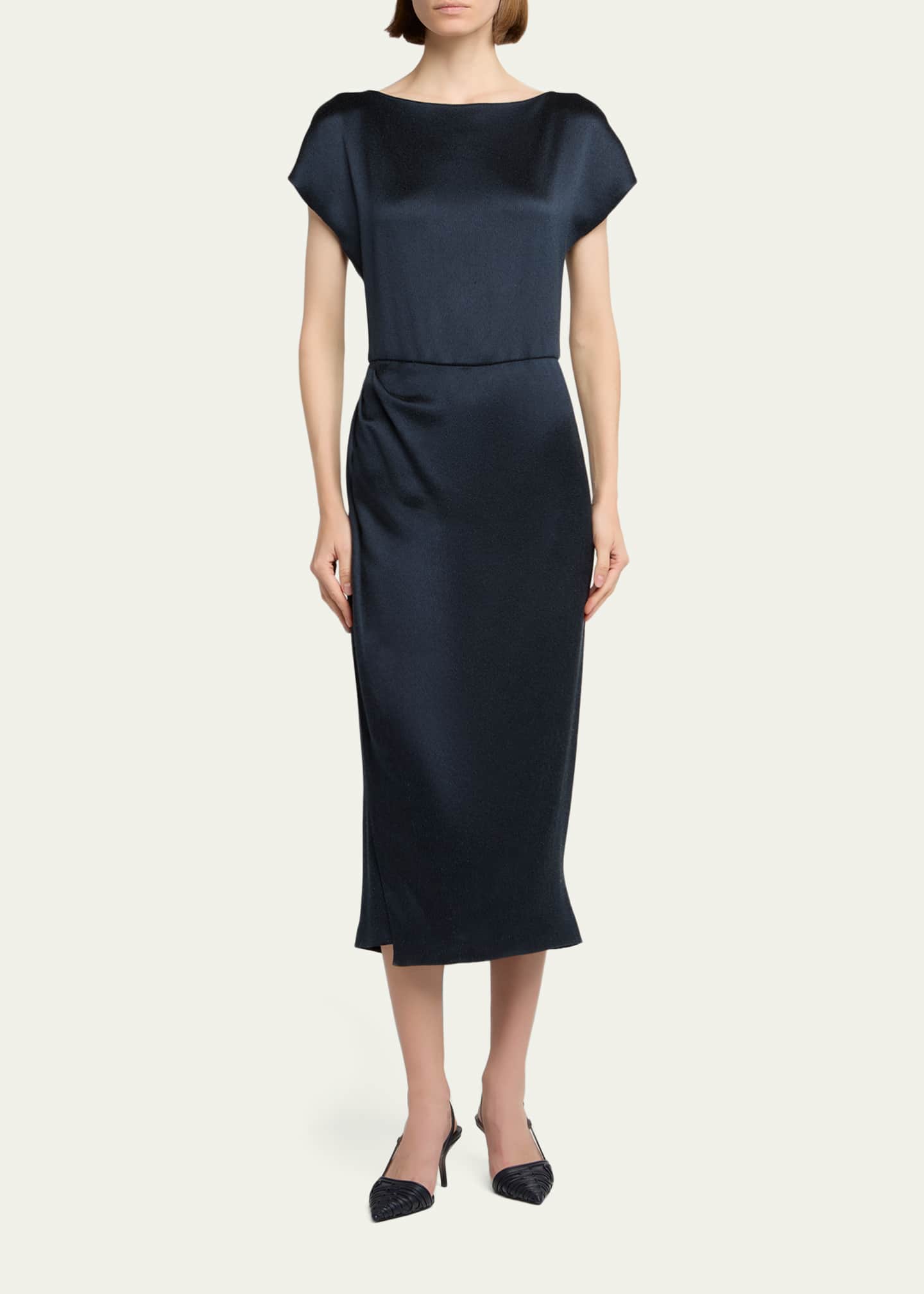hammered satin midi dress Giorgio Armani Women's Satin draped Midi-Dress - Outer Space