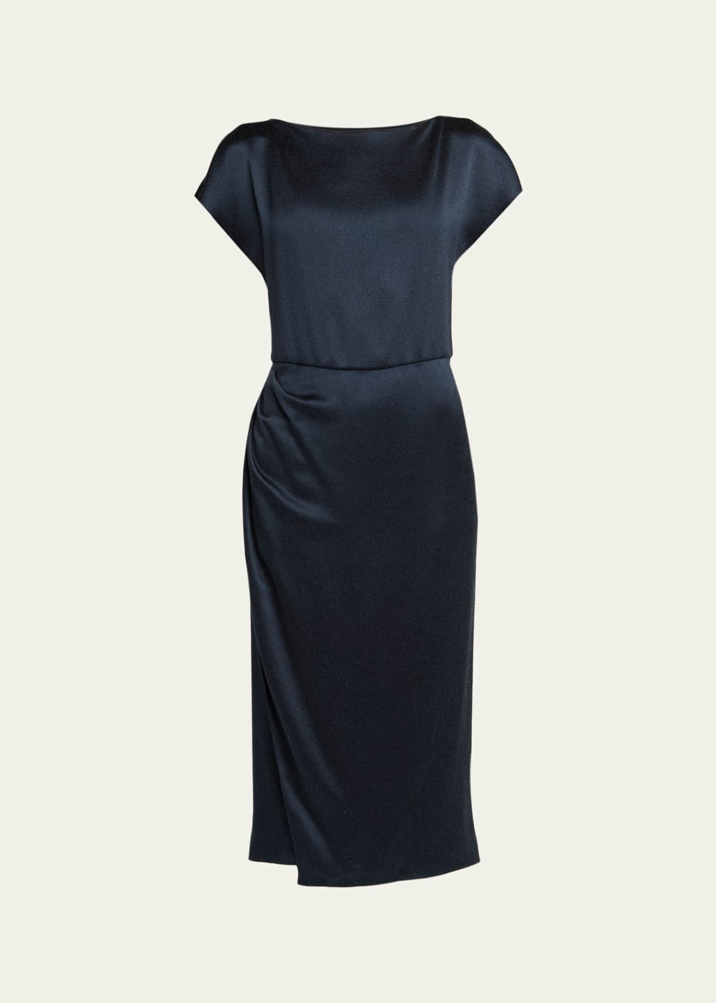 hammered satin midi dress Hammered Satin Crew Neck Bias Dress 2 / Black HST