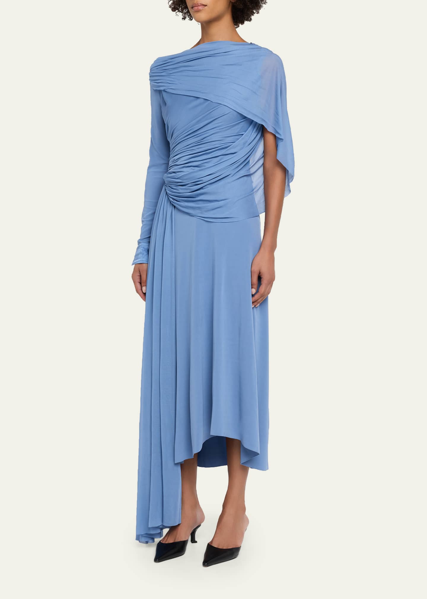 lanvin jersey dress Black Midi Dress In Jersey And Satin