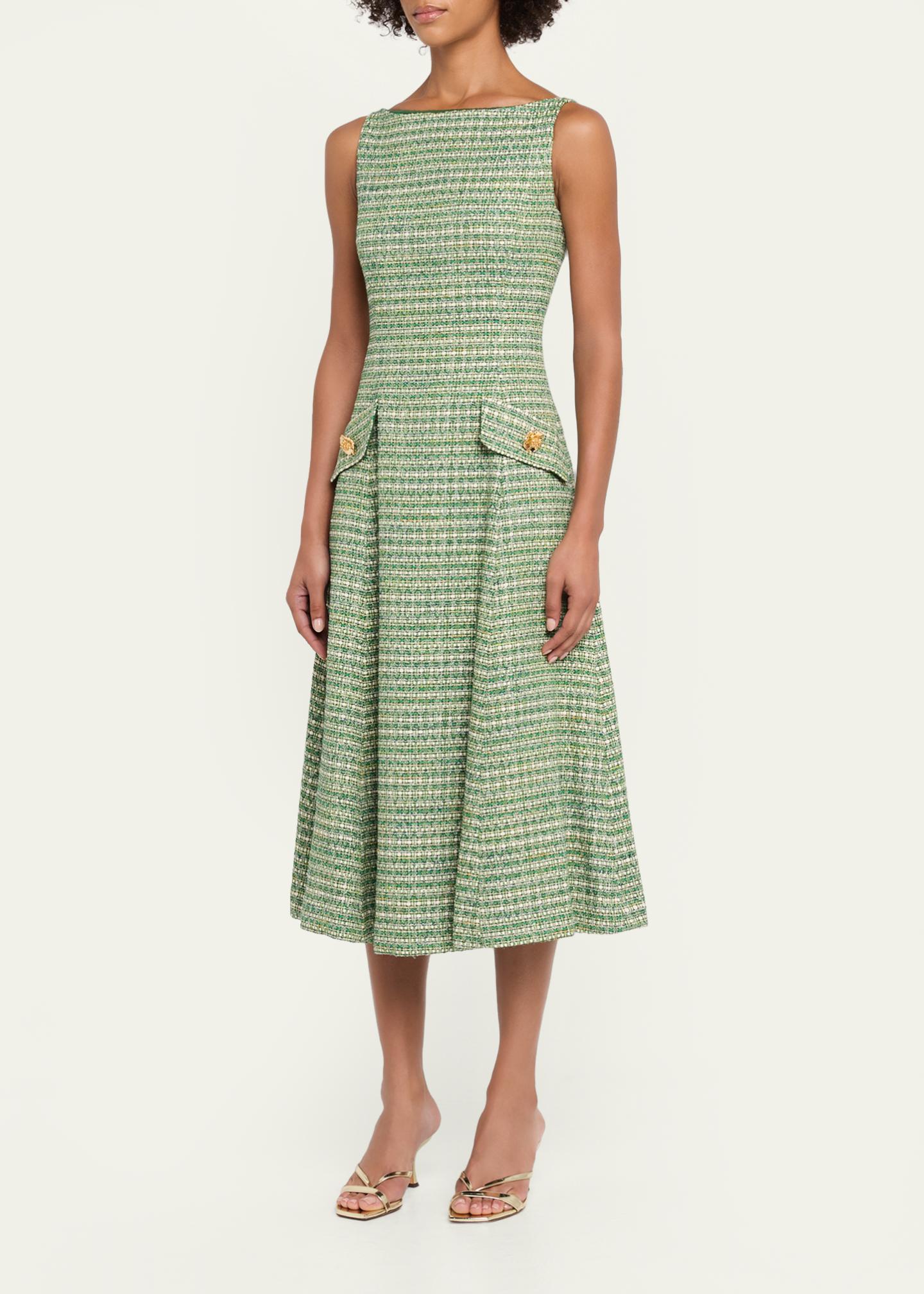 tweed a line dress Carolina Herrera Sleeveless Midi-Dress - Blue Multi WDIRARA Women's Floral Print Hen Do Talbots Iron with Low Temperature Size:US 18W