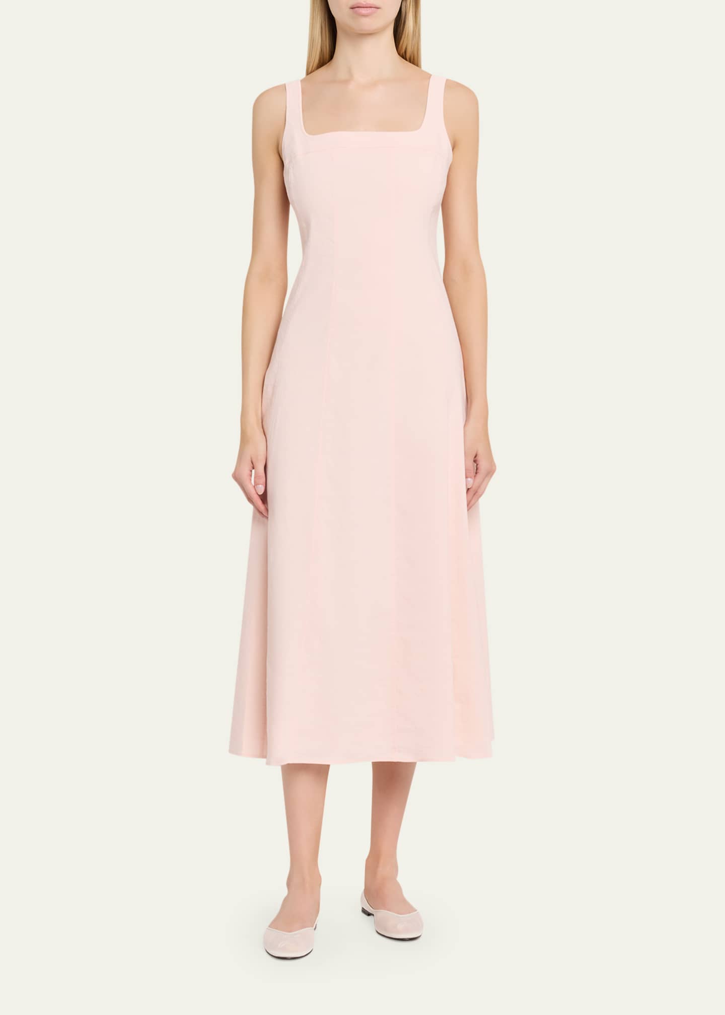 theory square neck dress in good linen Theory Square Neck Fit-And-Flare Midi Dress In White - 60% Off