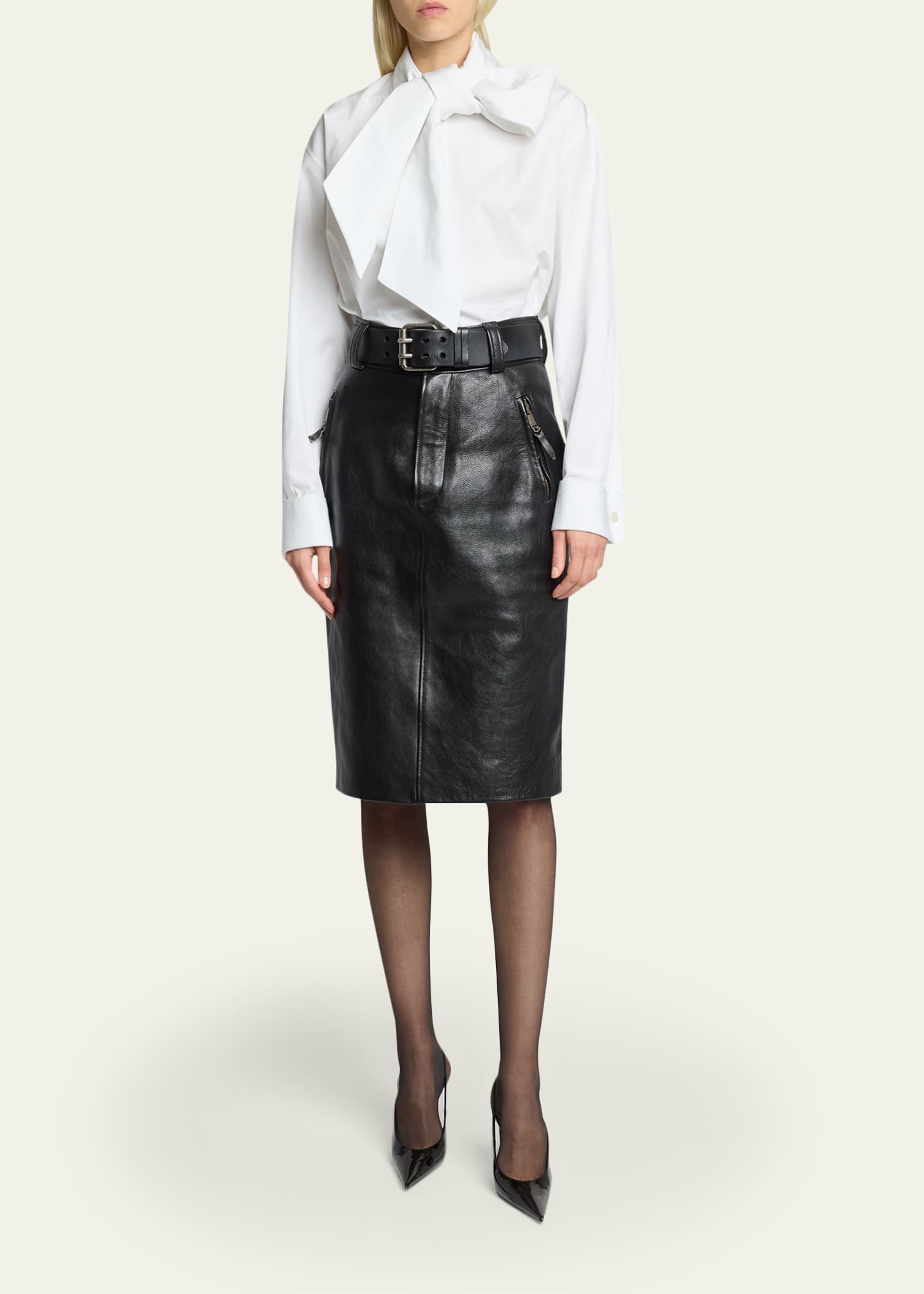 スカート 2018 Saint Laurent leather skirt Saint Laurent Leather Pencil Skirt - Bergdorf Goodman