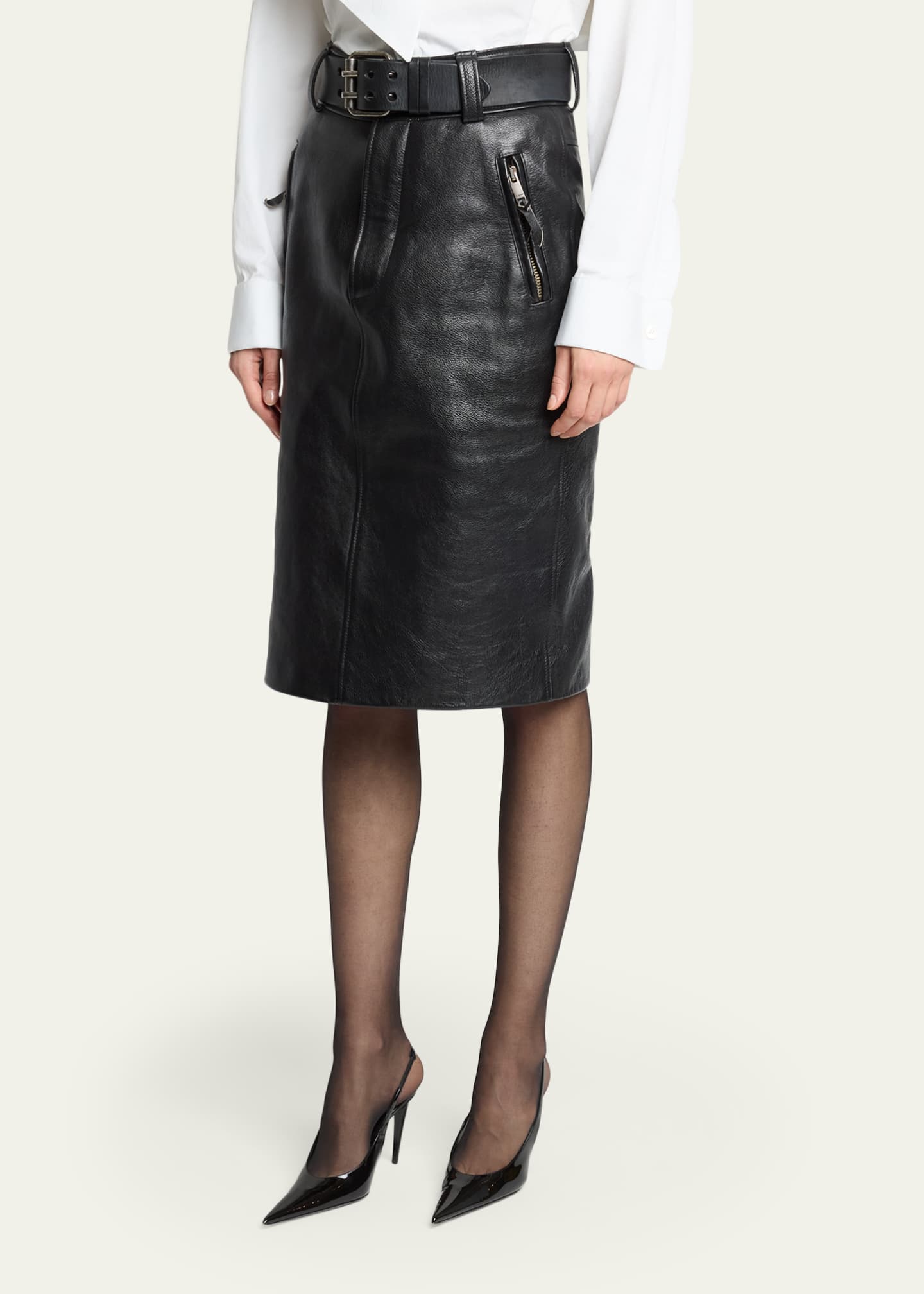 Saint Laurent Leather Pencil Skirt - Bergdorf Goodman