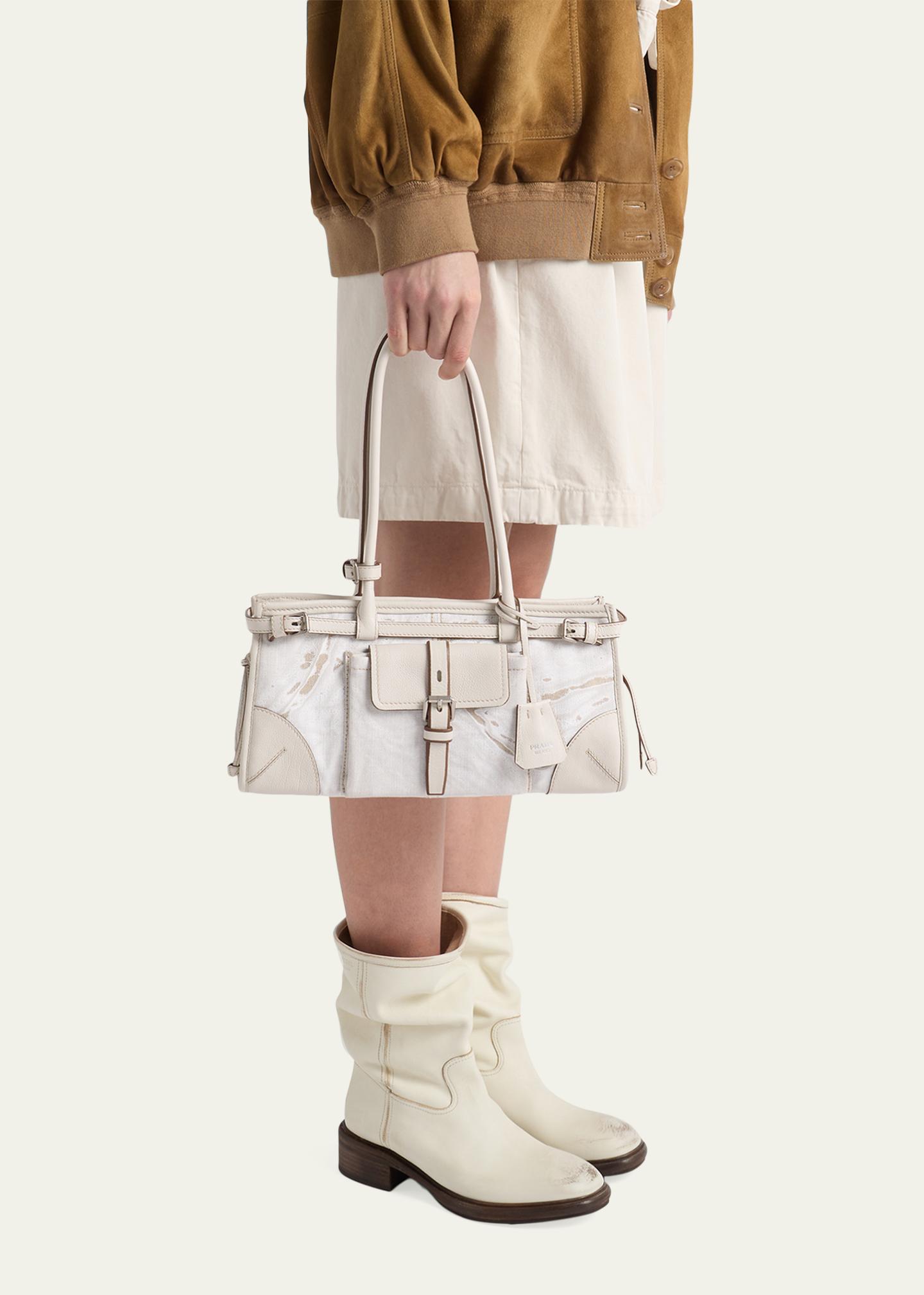 Prada Bonnie Medium Printed Linen & Leather Shoulder Bag