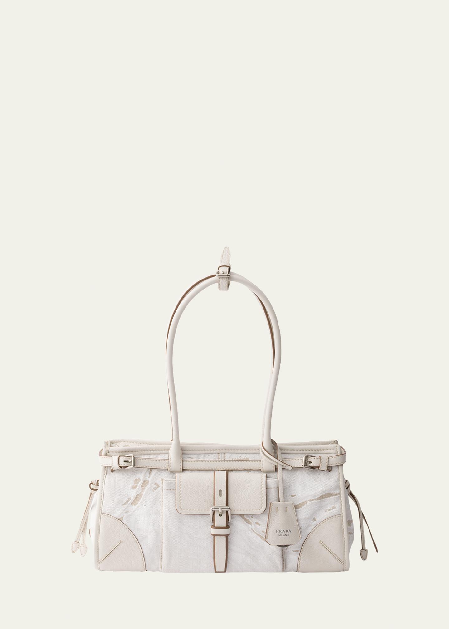 Prada Bonnie Medium Printed Linen & Leather Shoulder Bag