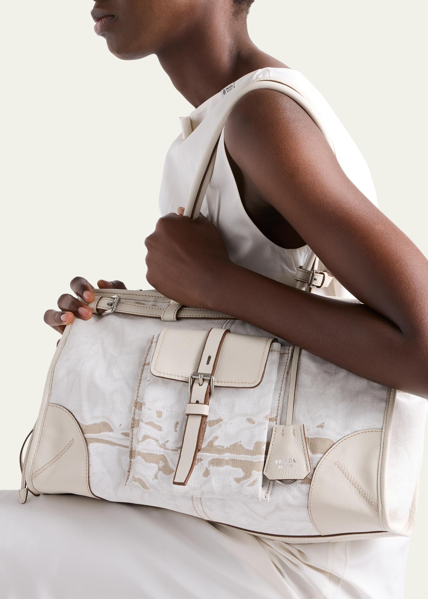 Prada Bonnie Large Printed Linen & Leather Shoulder Bag - Bergdorf