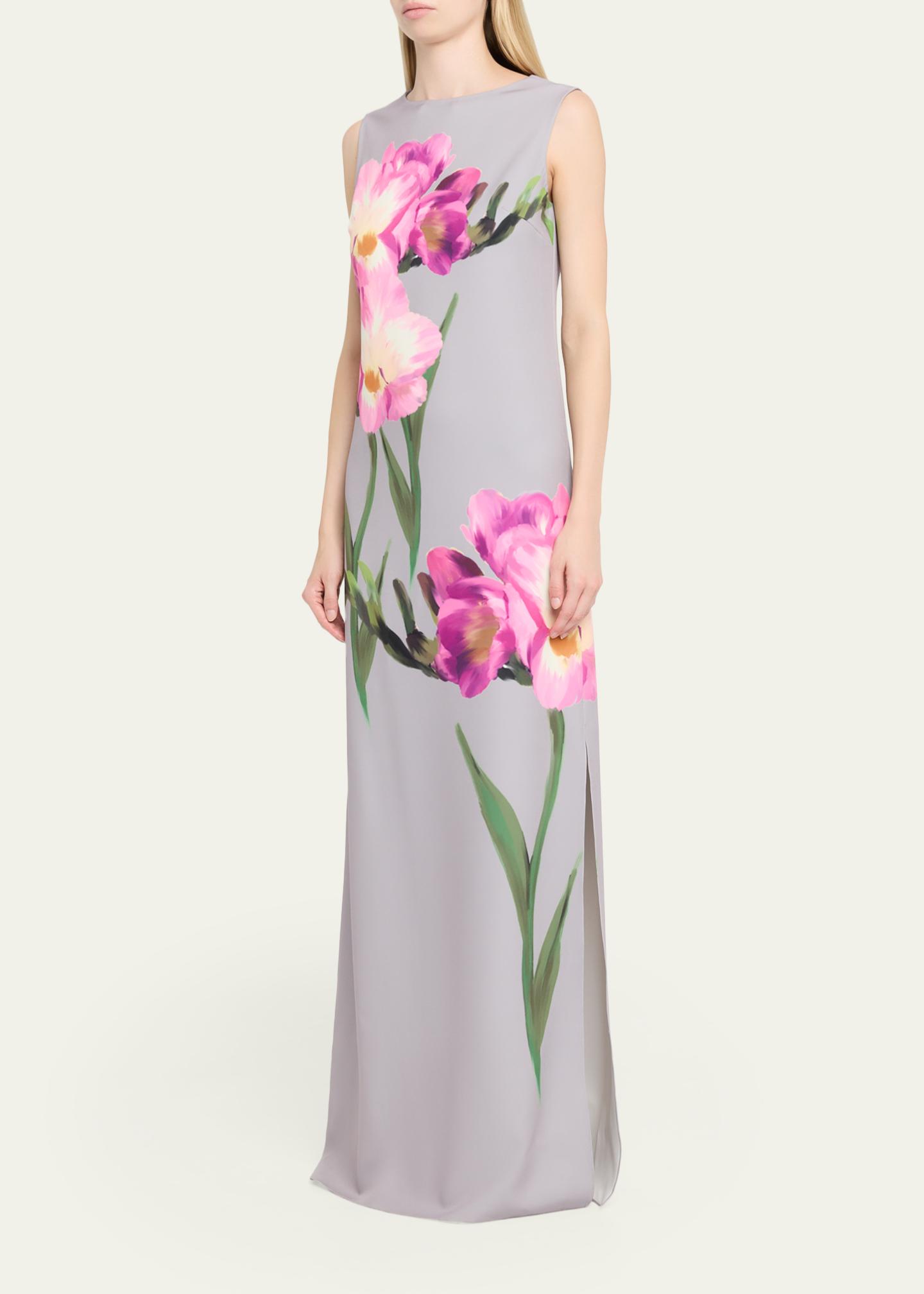 Teri Jon Scuba Sleeveless Shift Gown With Digital Flower Print Size 12