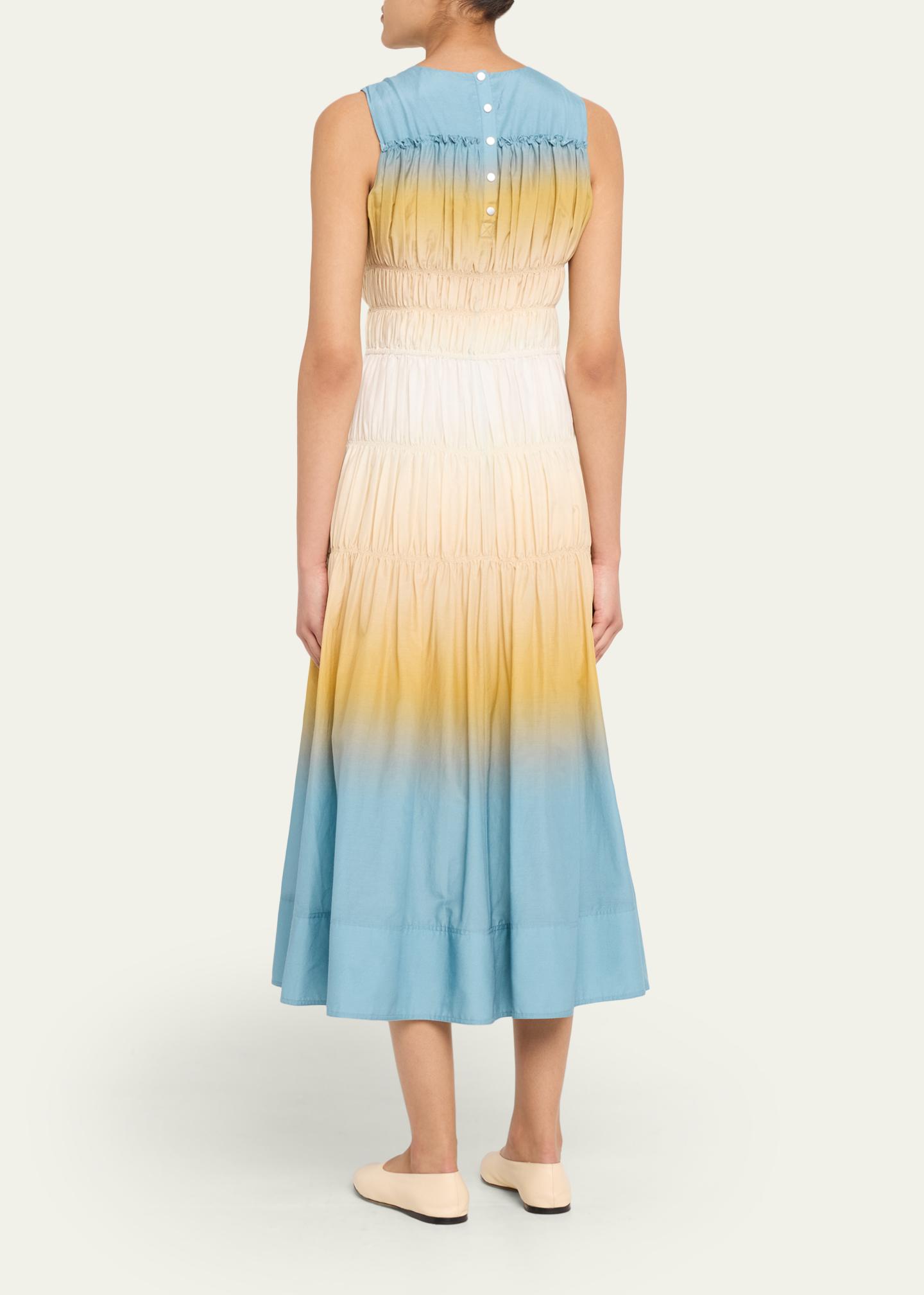 3.1 phillip lim blue dress Ombré Voile Gathered Maxi - 6 Vogue runway SL40-12-4-24 Floral Embroidered Antique Ivory Size:X-LARGE the 3.1 Phillip Lim