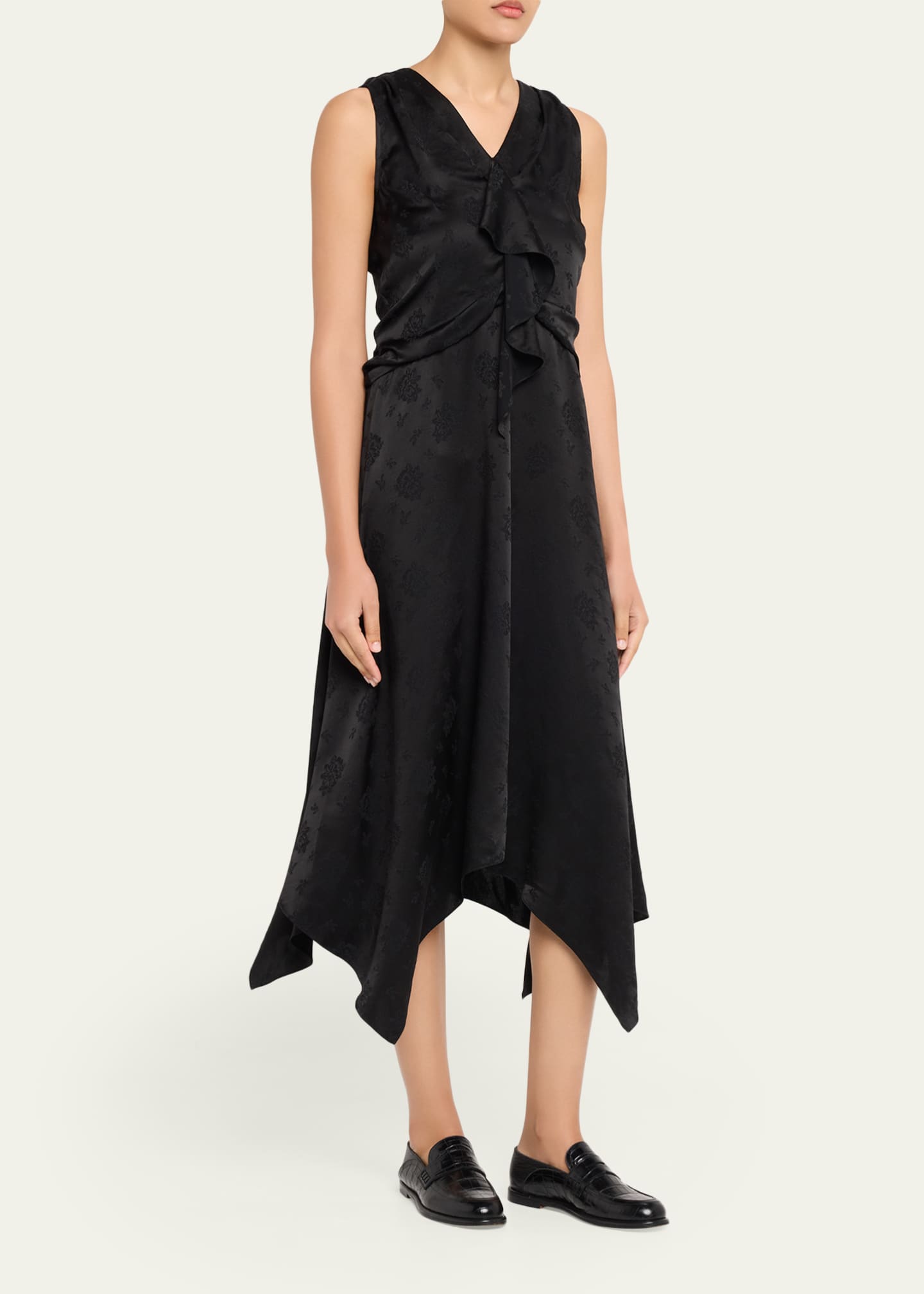 phillip lim silk dress 3.1 Phillip Lim Floral Silk Draped Midi Dress, Black, Women's, 0,