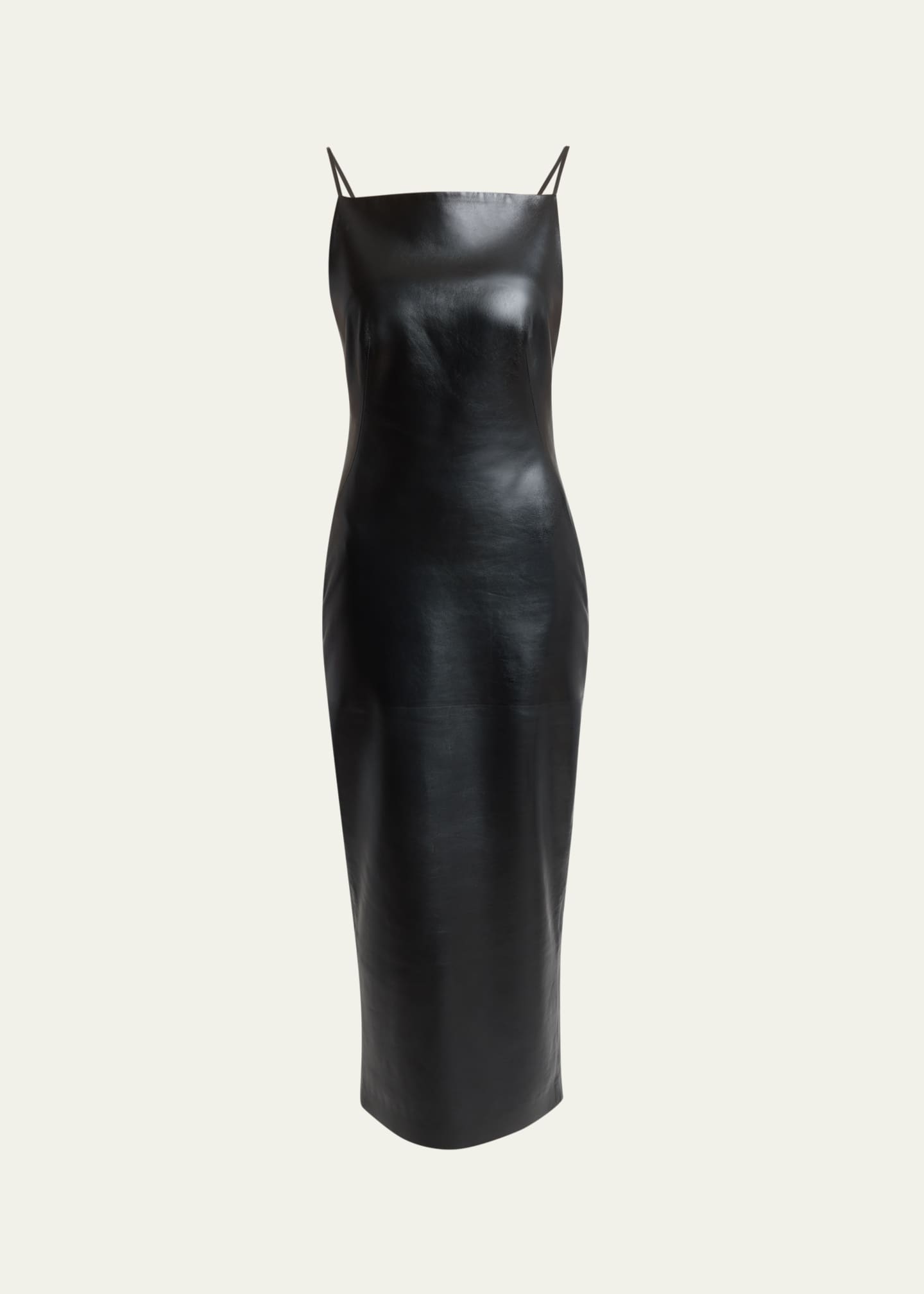 givenchy black leather dress Givenchy Sliced Midi Leather Dress