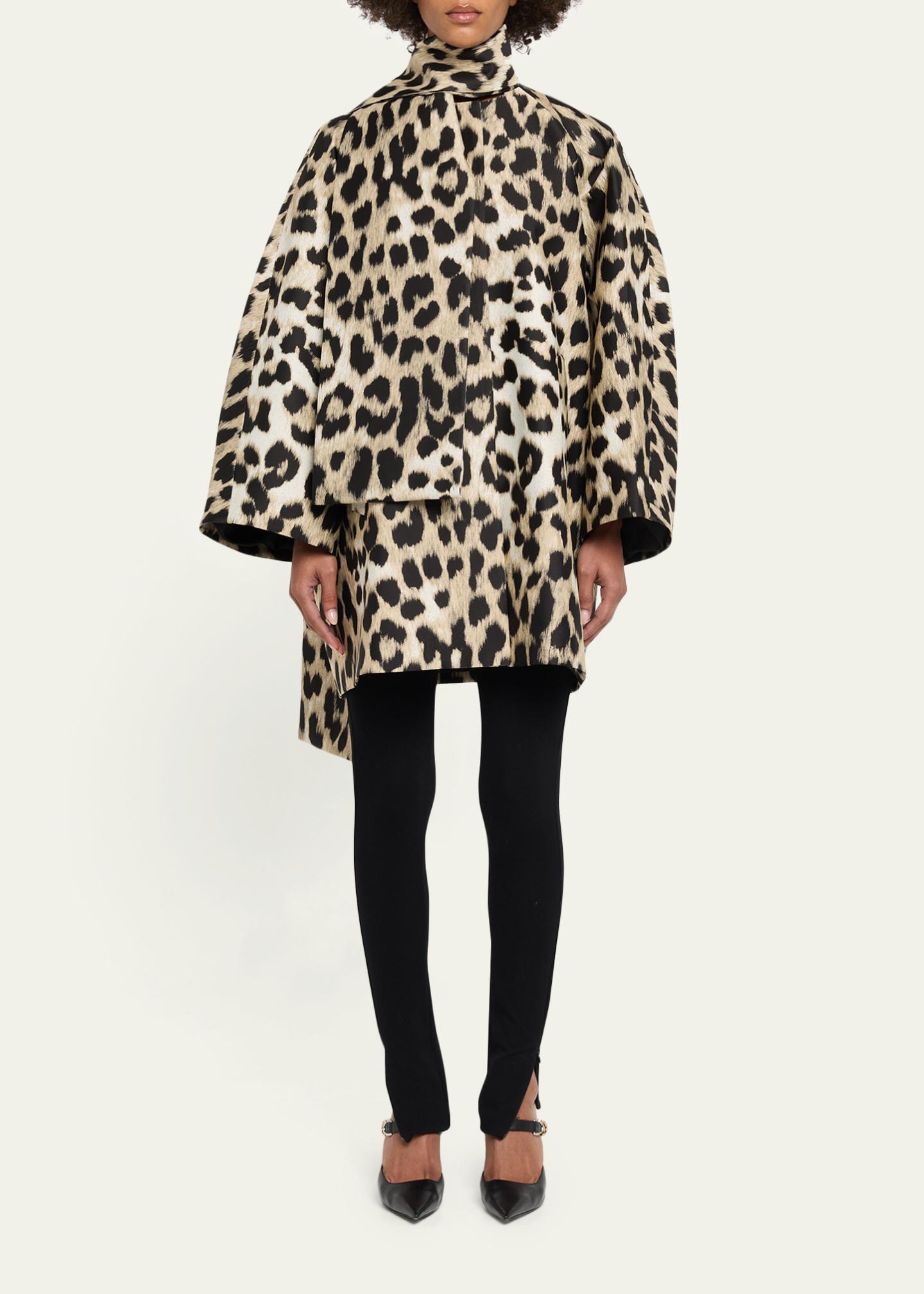 Givenchy ジバンシィ レオパード ヒョウ柄 ジャケット MA1 44 Givenchy Leopard Jacquard Short Cocoon Coat With Scarf - Bergdorf