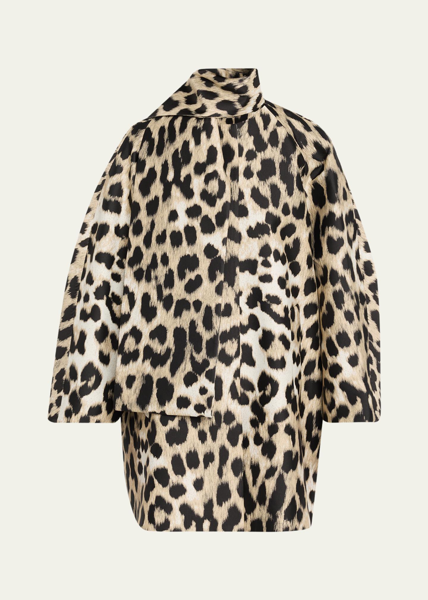 Givenchy ジバンシィ レオパード ヒョウ柄 ジャケット MA1 44 Givenchy Leopard Jacquard Short Cocoon Coat With Scarf - Bergdorf