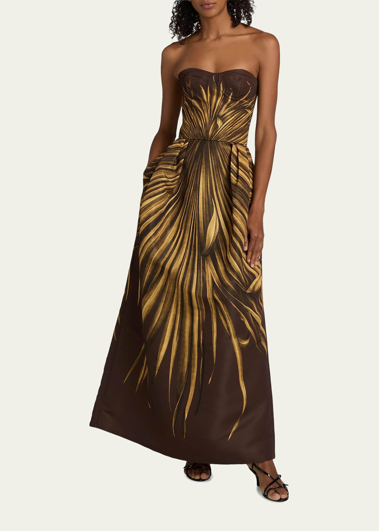 Oscar de la Renta Palm Faille Sleeveless Bustier Gown - Bergdorf Goodman