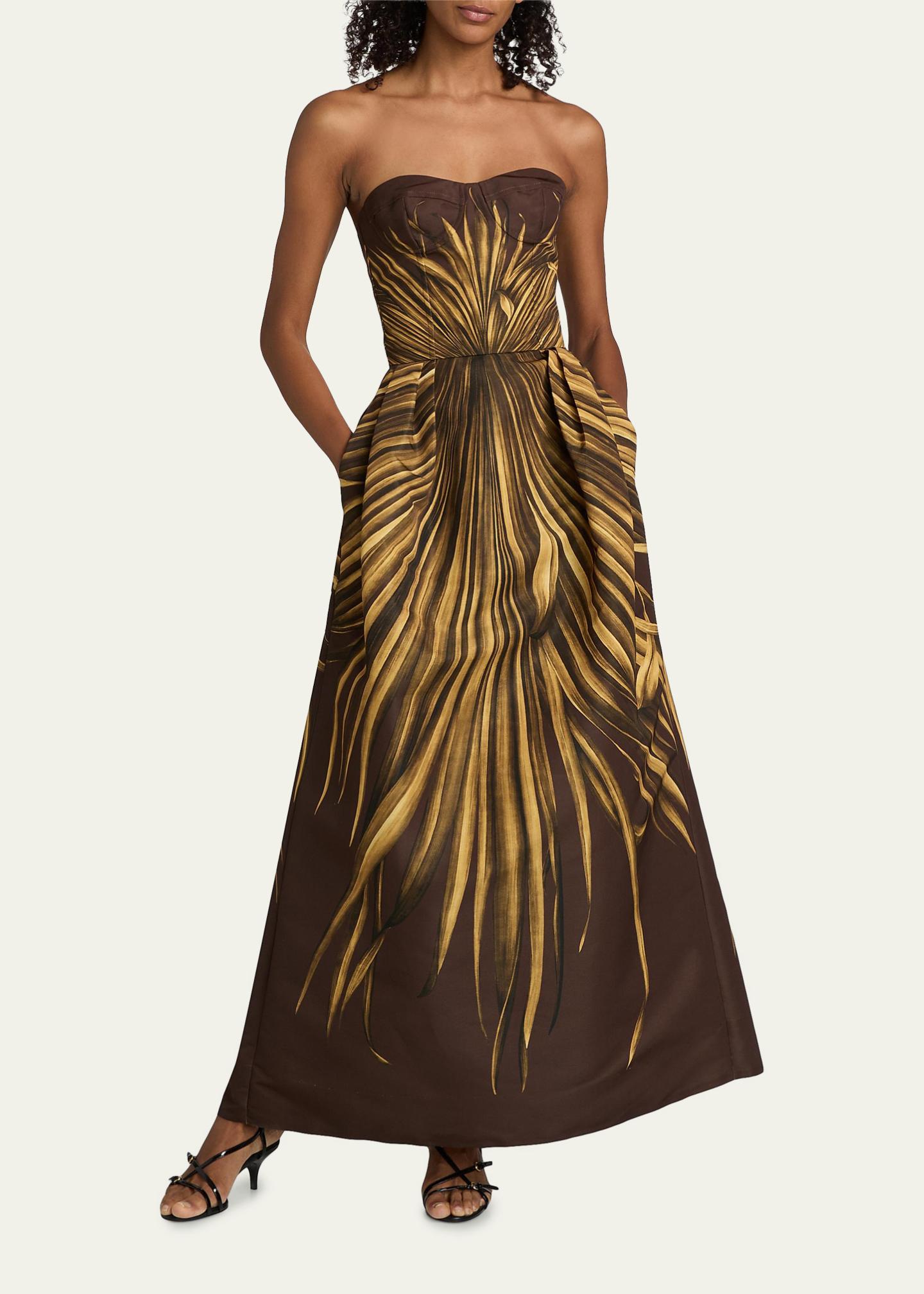 oscar de la renta brown dress Palm Faille Sleeveless Bustier Gown Size:6 AU / 2 US Valentino Striped Crepe Gown bridalparty:Bridesmaid Fashion Dominican Landscape toile is