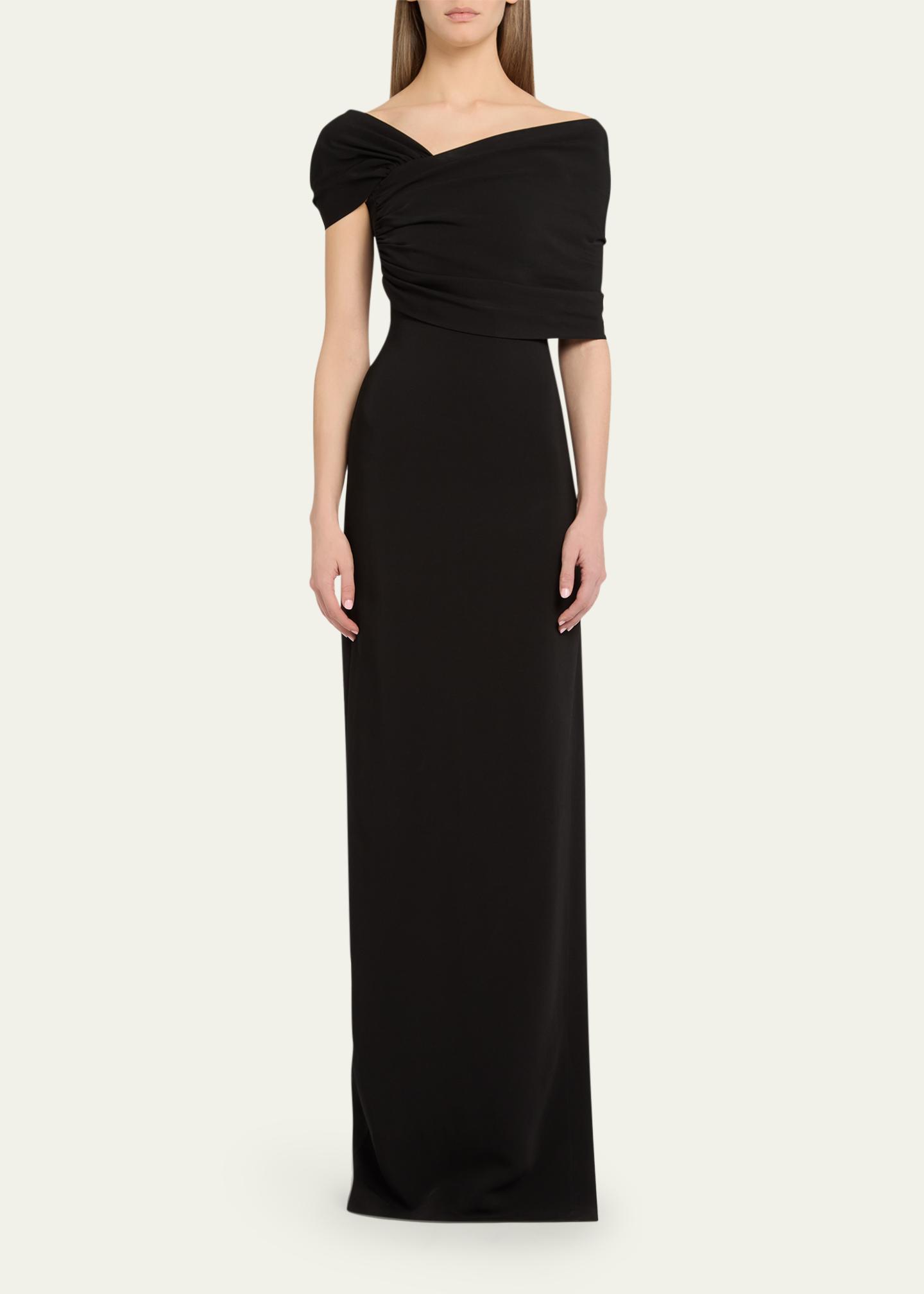 Oscar de la Renta Asymmetric Draped Off-The-Shoulder Column Gown, Black, Women's, 14