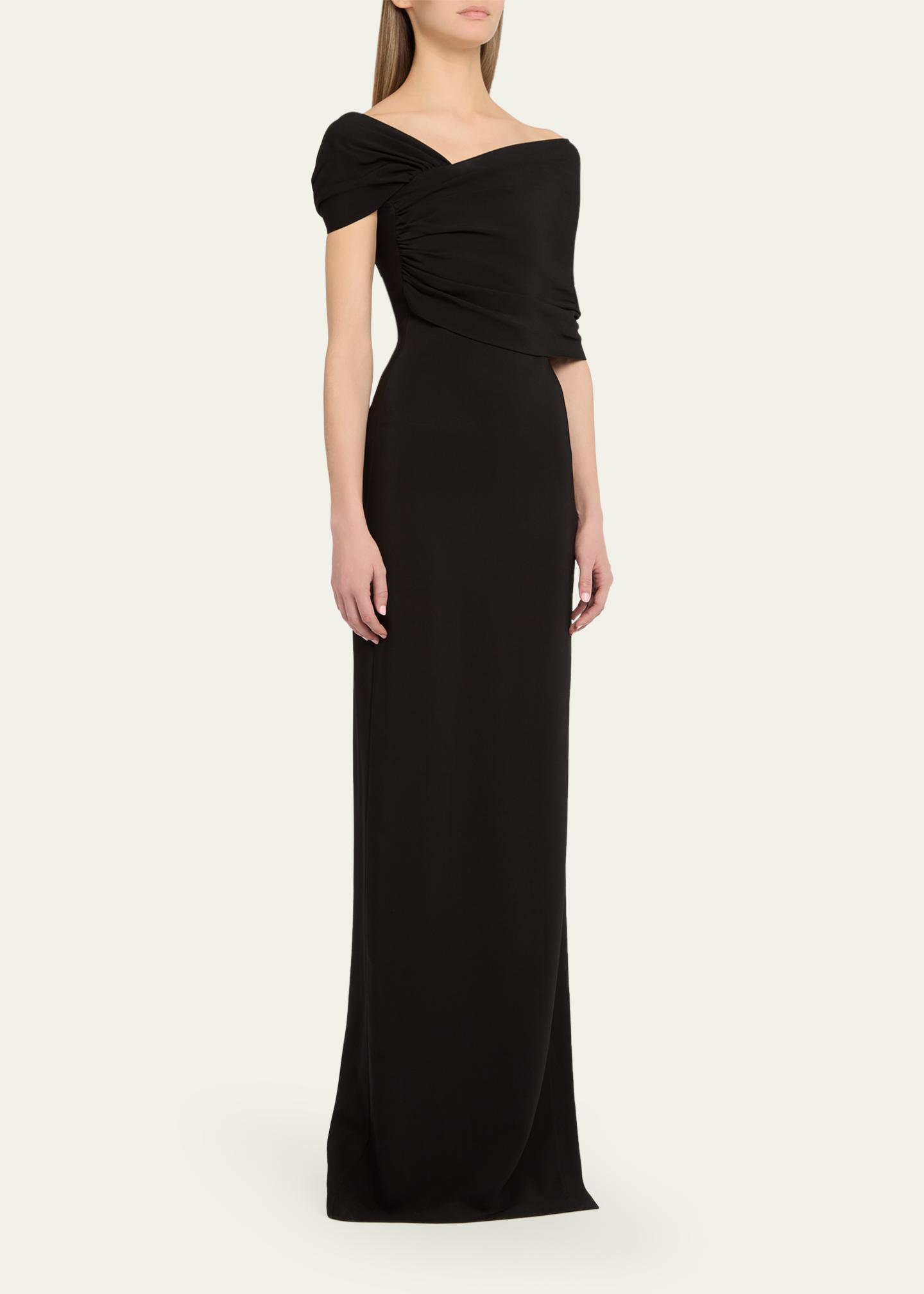 oscar de la renta asymmetric dress Draped Off-The-Shoulder Column Gown, Black, Women's, 14 Size:4 (US 12-14)