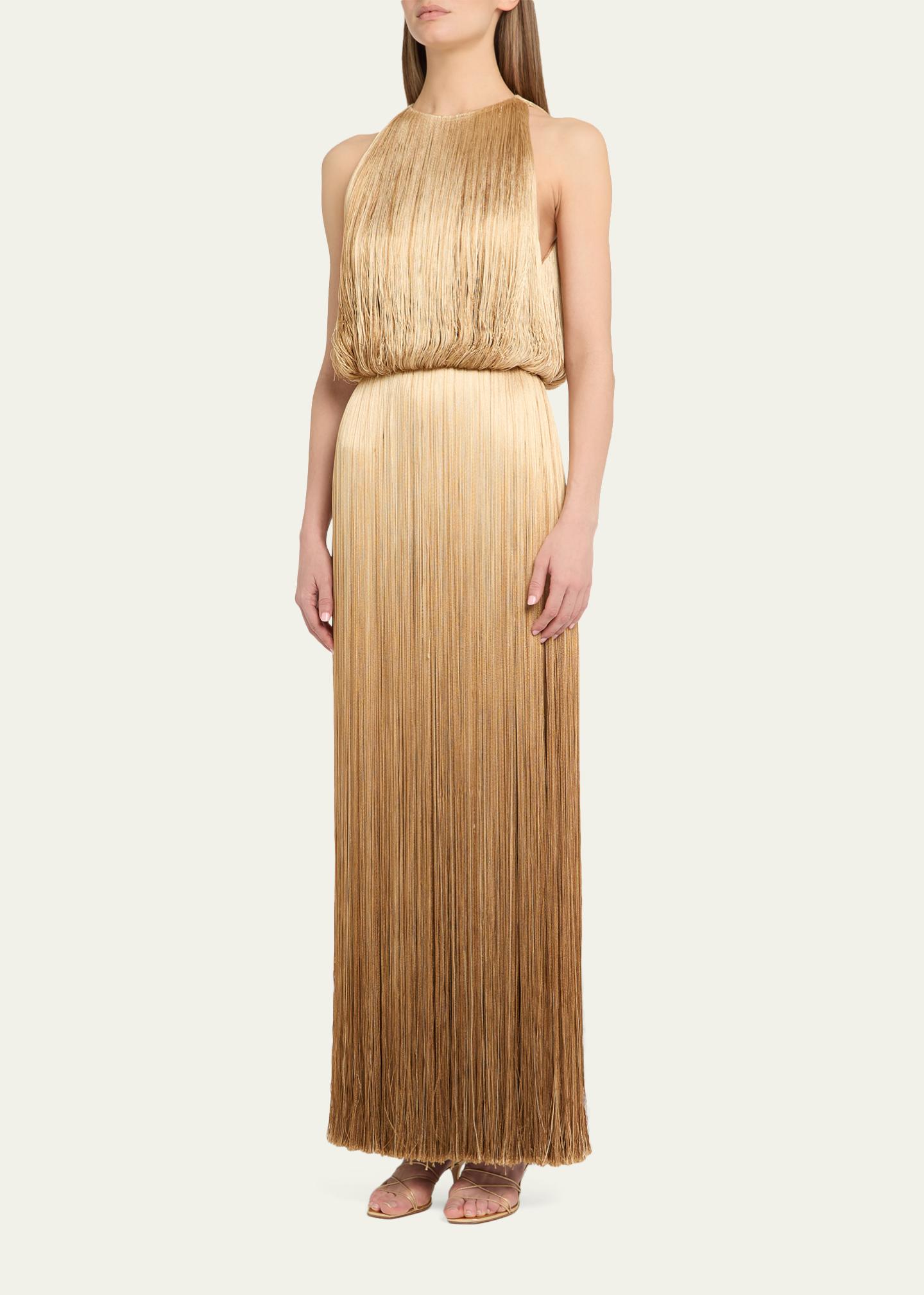 gold ombre fringe dress Oscar de La Renta Sleeveless Maxi fairytale outfit