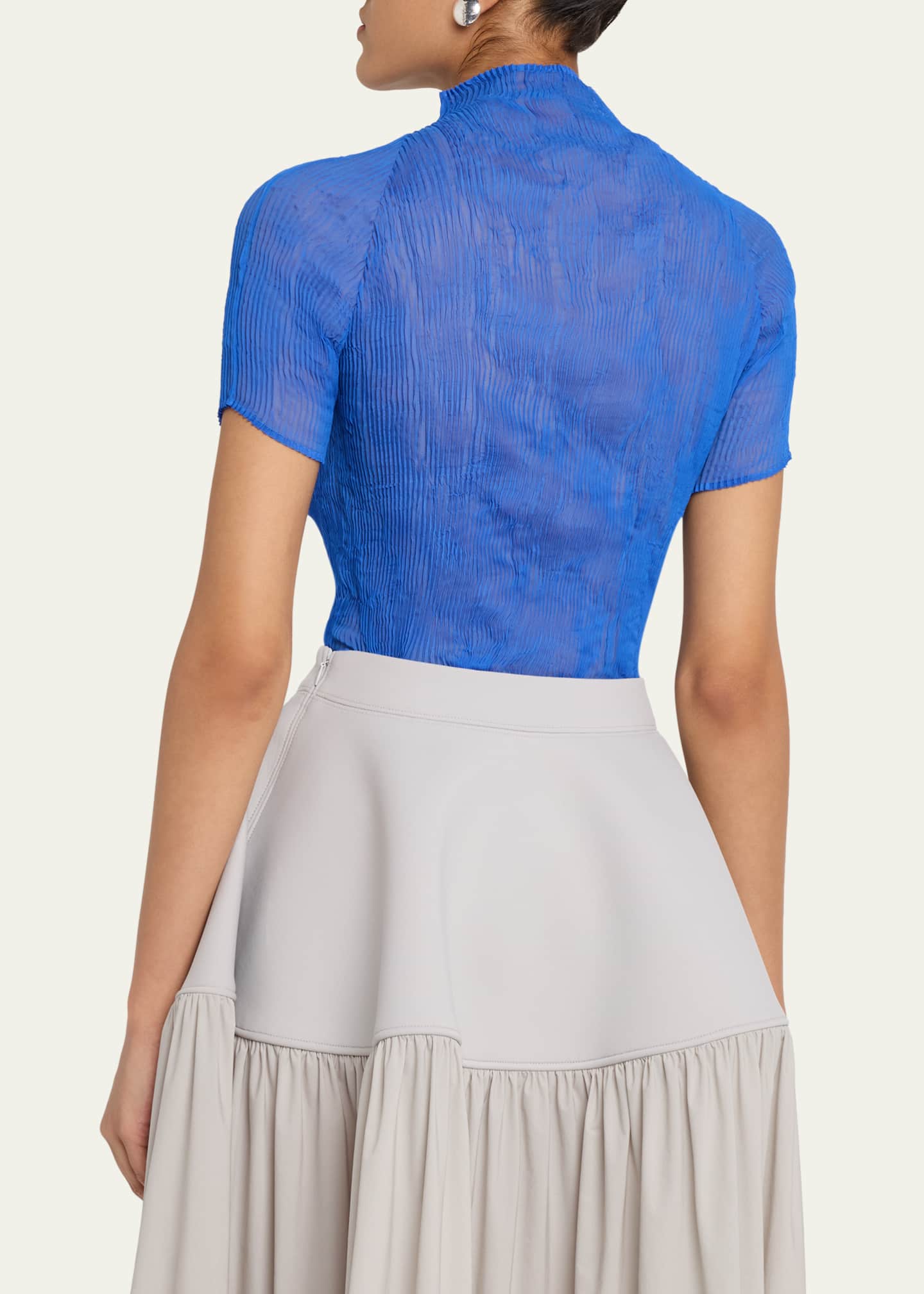 Issey Miyake Twisted Chiffon Plisse Mock-Neck Top - Bergdorf Goodman