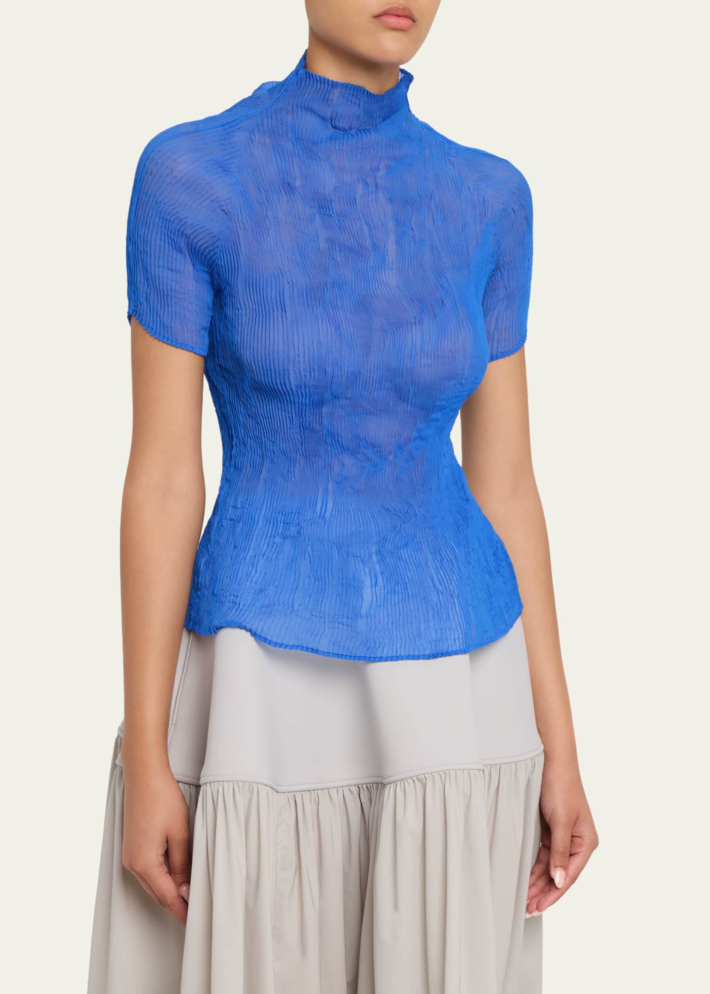 Issey Miyake Twisted Chiffon Plisse Mock-Neck Top - Bergdorf Goodman