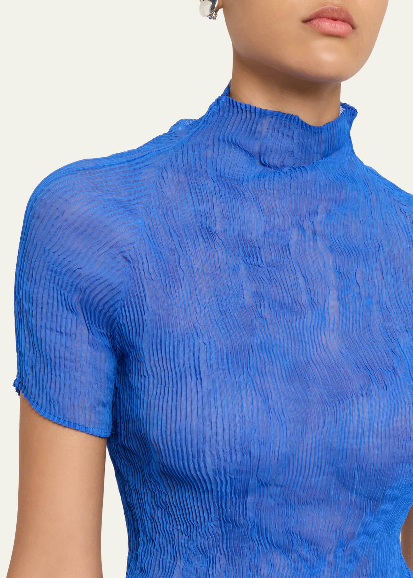 Issey Miyake Twisted Chiffon Plisse Mock-Neck Top - Bergdorf Goodman