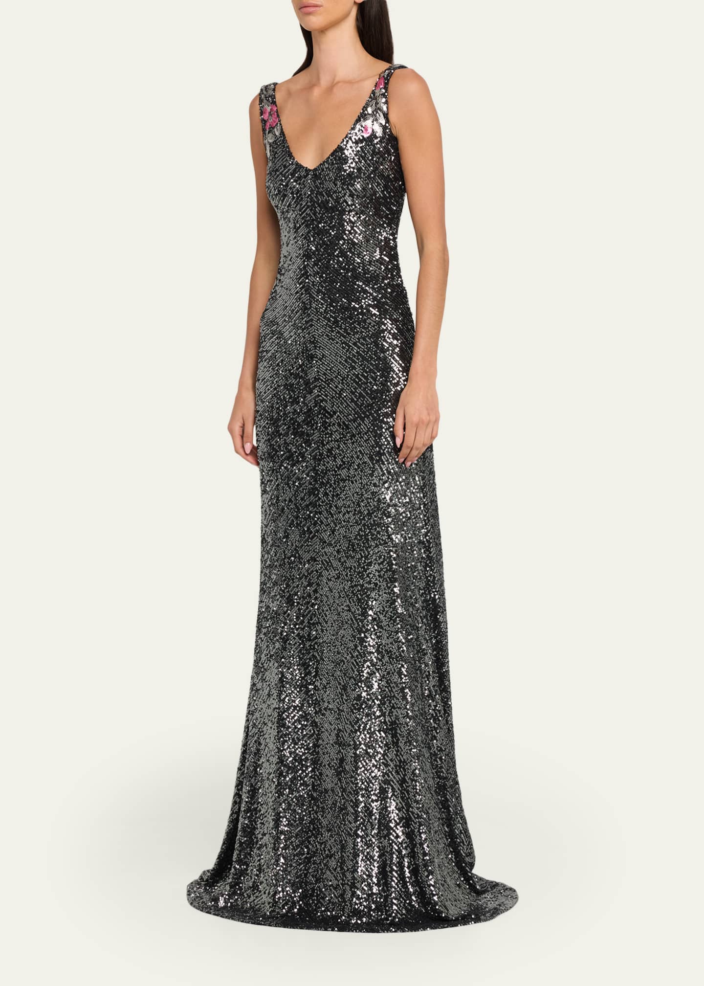 naeem khan evening dresses Naeem Khan Black/Multi Floral Embroidered Lace Gown