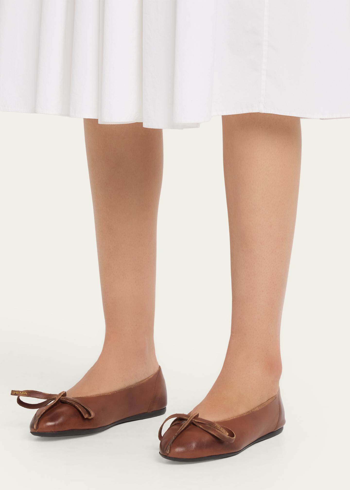 靴 Prada Leather Ballerina Flat With Straps Prada Antiqued Leather Ballerina Flats - Bergdorf Goodman