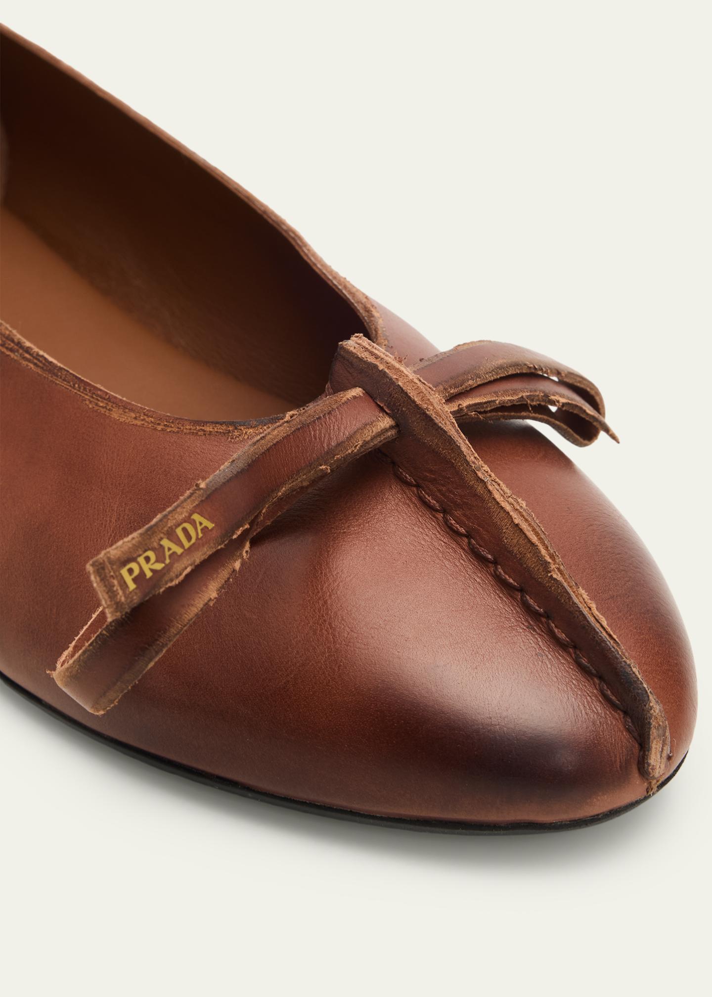 Prada Antiqued Leather Ballerina Flats - Bergdorf Goodman
