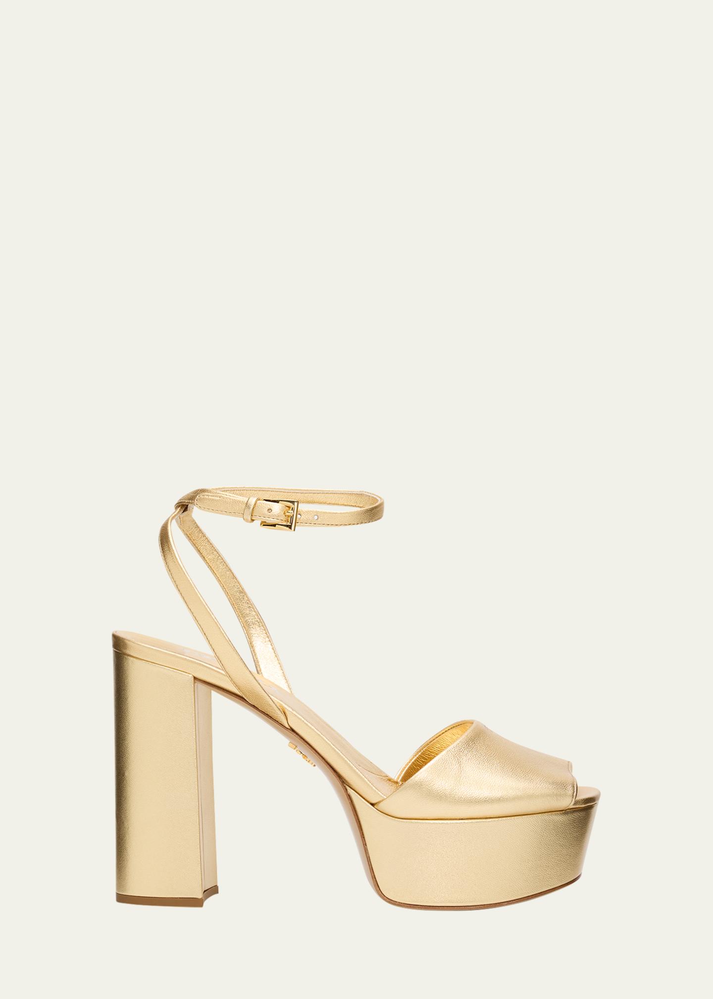 ヒノ　プラダ　PRADA ゴールド　シューズ Prada 115mm Metallic Leather Platform Sandals - Bergdorf Goodman