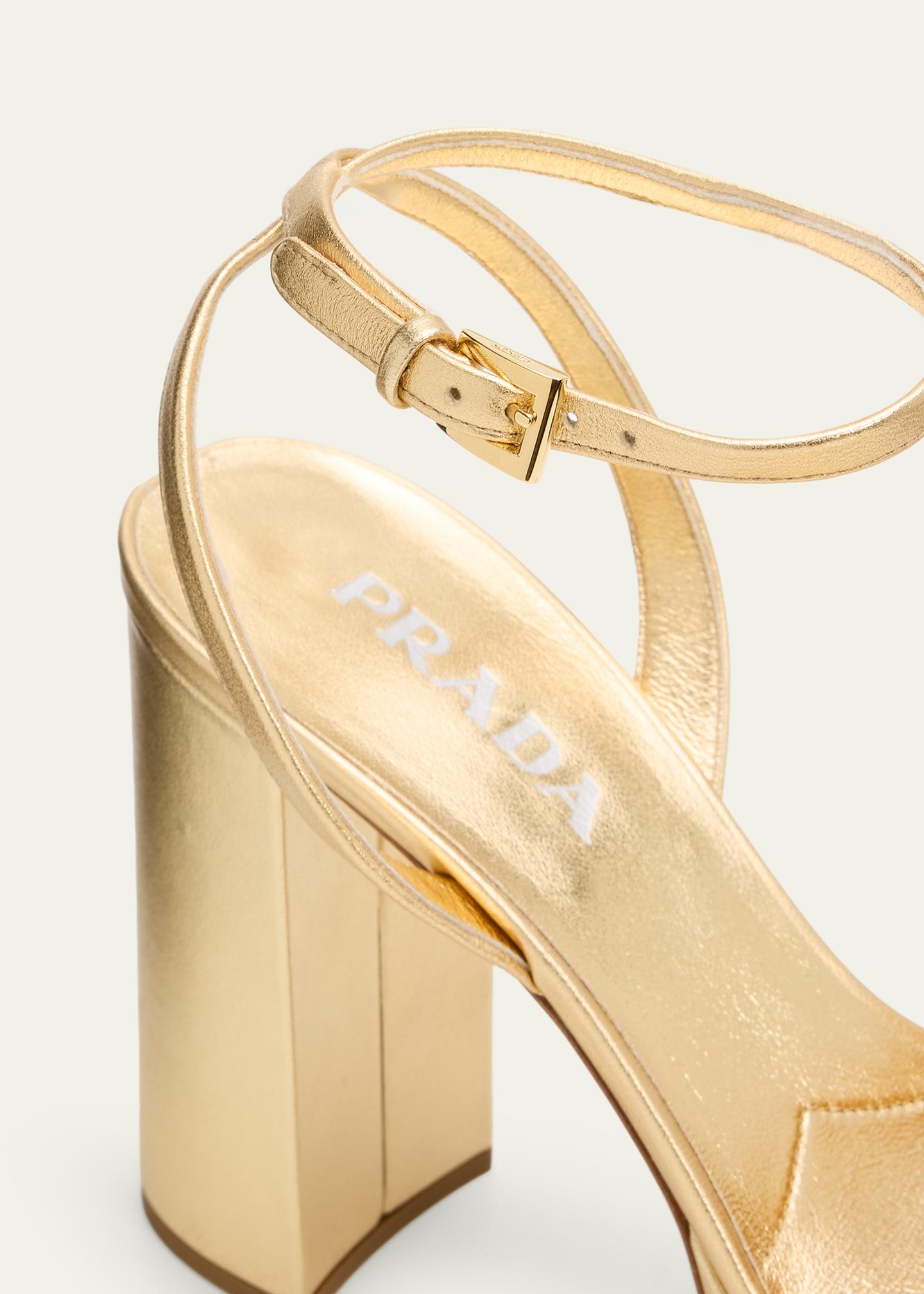 Prada 115mm Metallic Leather Platform Sandals - Bergdorf Goodman